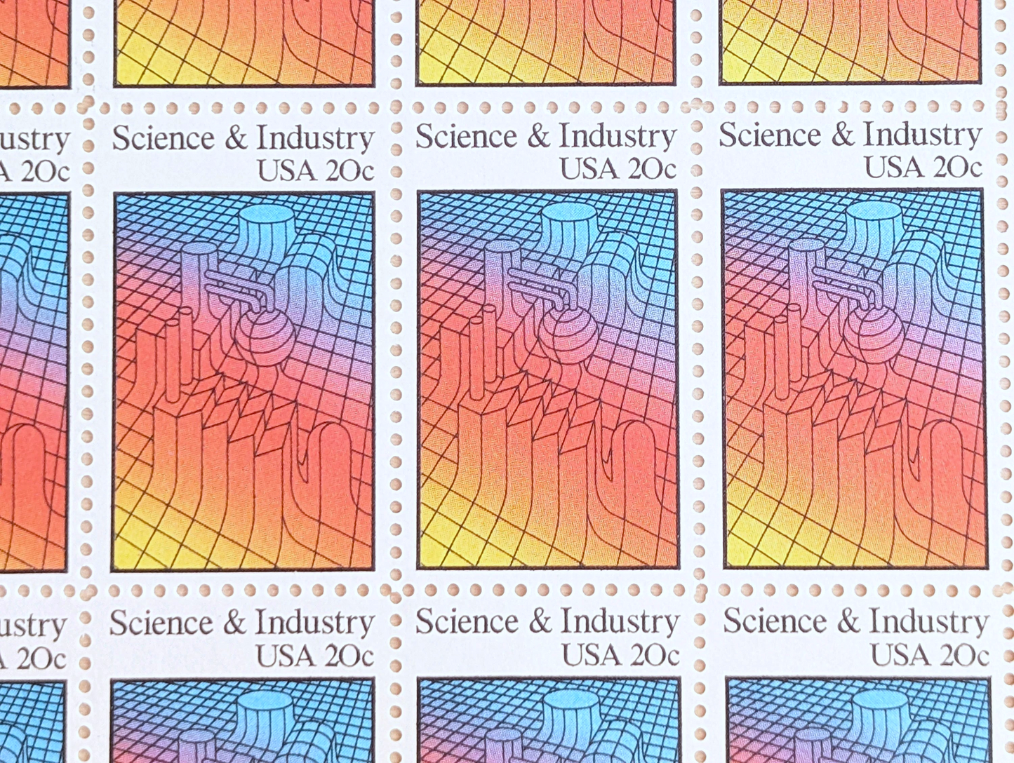 Science and Industry, Vintage Unused USPS 20 Cent Postage Stamps, Science and Industry Stamps, 1983, Gummed