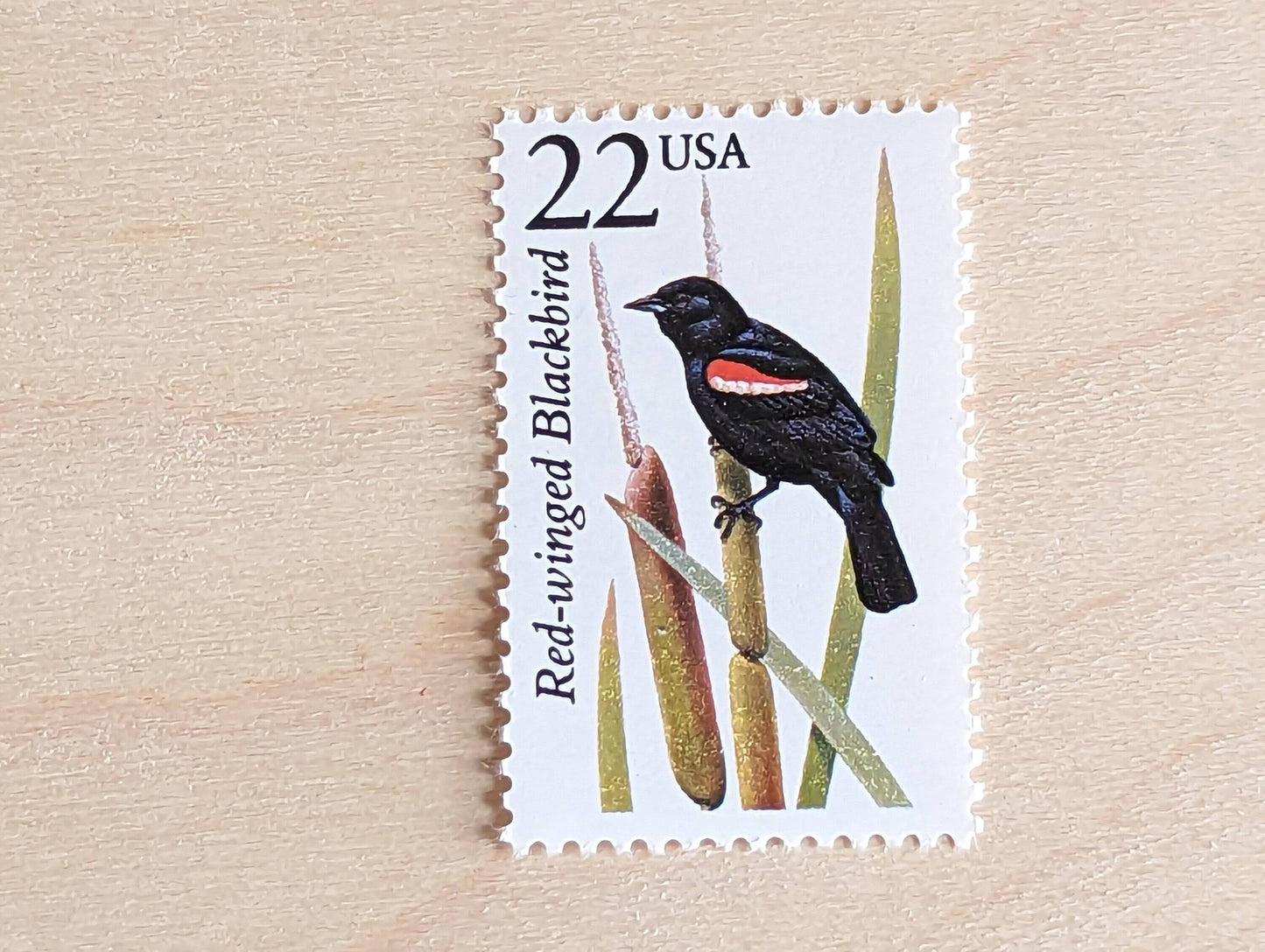 Red-Winged Blackbird, Set of 5, Vintage Unused USPS 22 Cent Postage Stamps, North American Wildlife Series 1987, Gummed