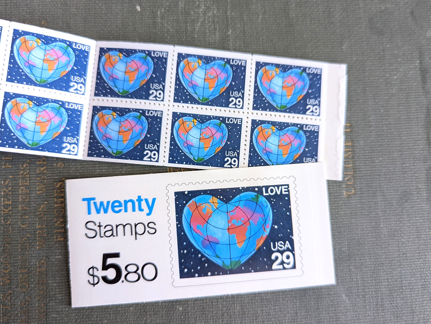 Earth Love Stamps, 29 cent stamps, 1991 Unused USPS Postage Stamps