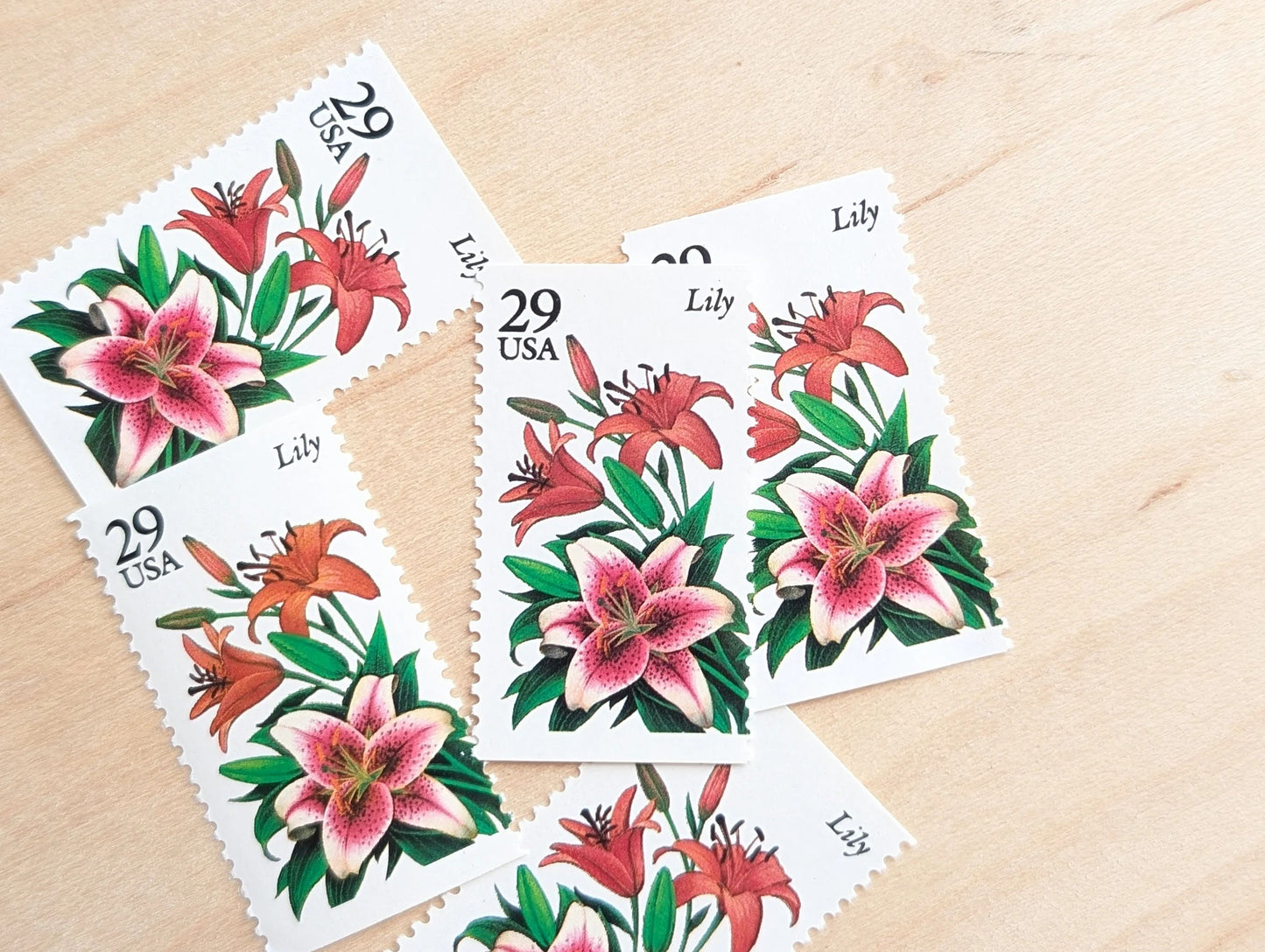 Lily, Set of 5, Vintage Unused USPS 29 Cent Postage Stamps, Flower Stamps (Lily), 1993, Gummed