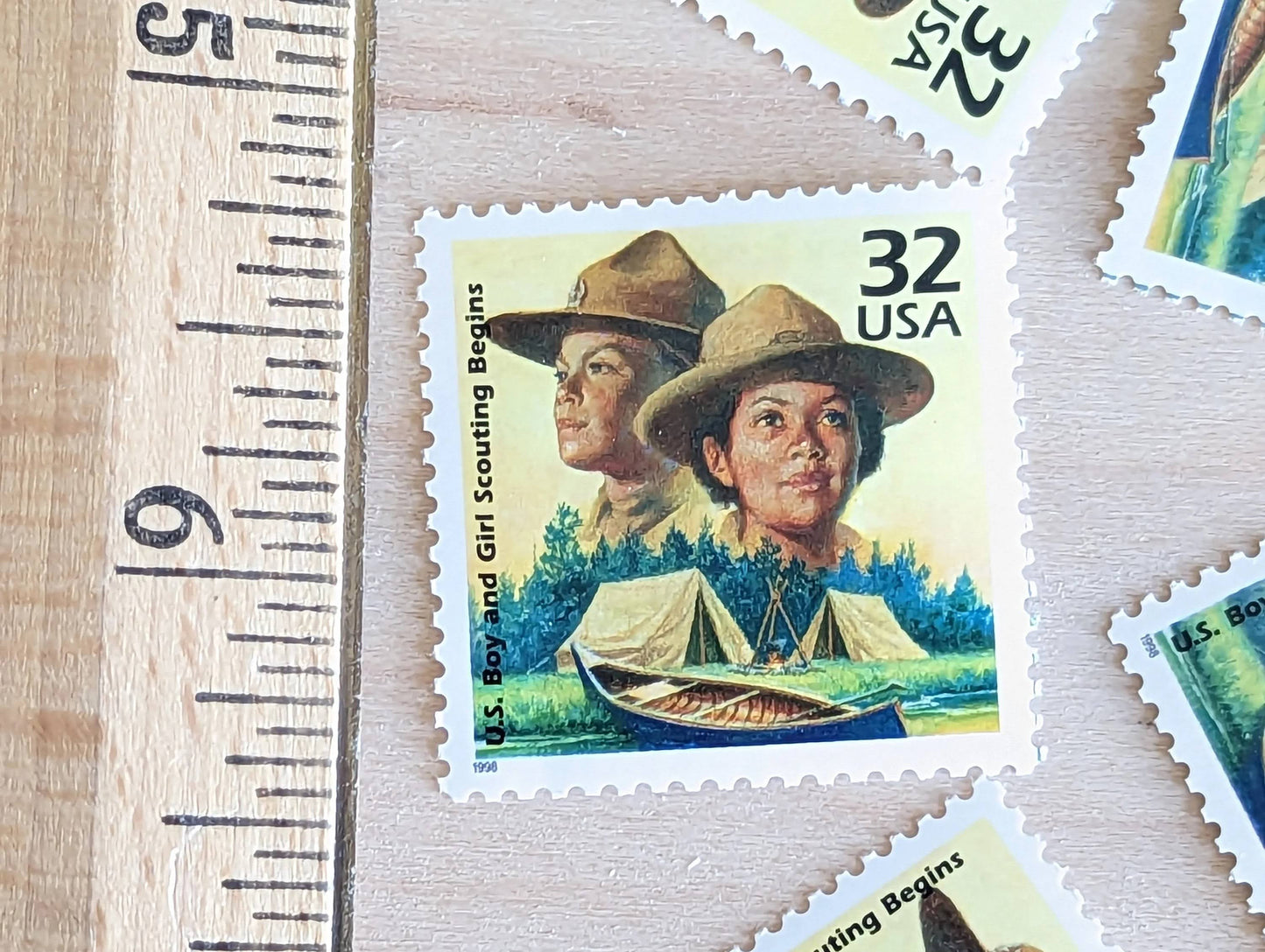 Boy and Girl Scouts of America, Set of 5, Vintage Unused USPS 32 Cent Postage Stamps, 1910s Celebrate the Century Series 1998, Gummed
