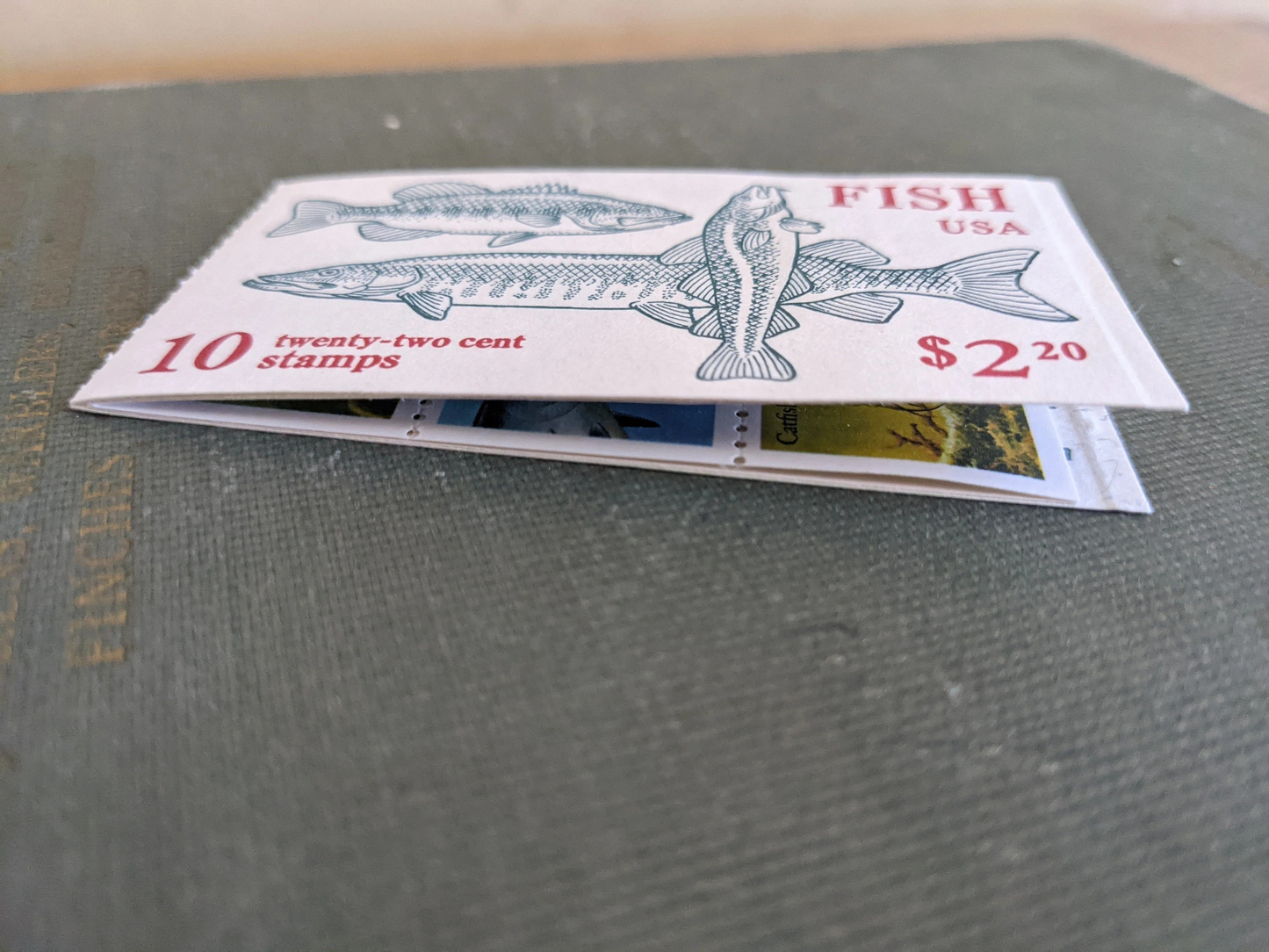 Fish, Booklet of 10, Vintage Unused USPS 22 Cent Postage Stamps, Fish Stamps (Muskellunge, Atlantic Cod, Largemouth Bass, Bluefin Tuna, Catfish), 1986, Gummed