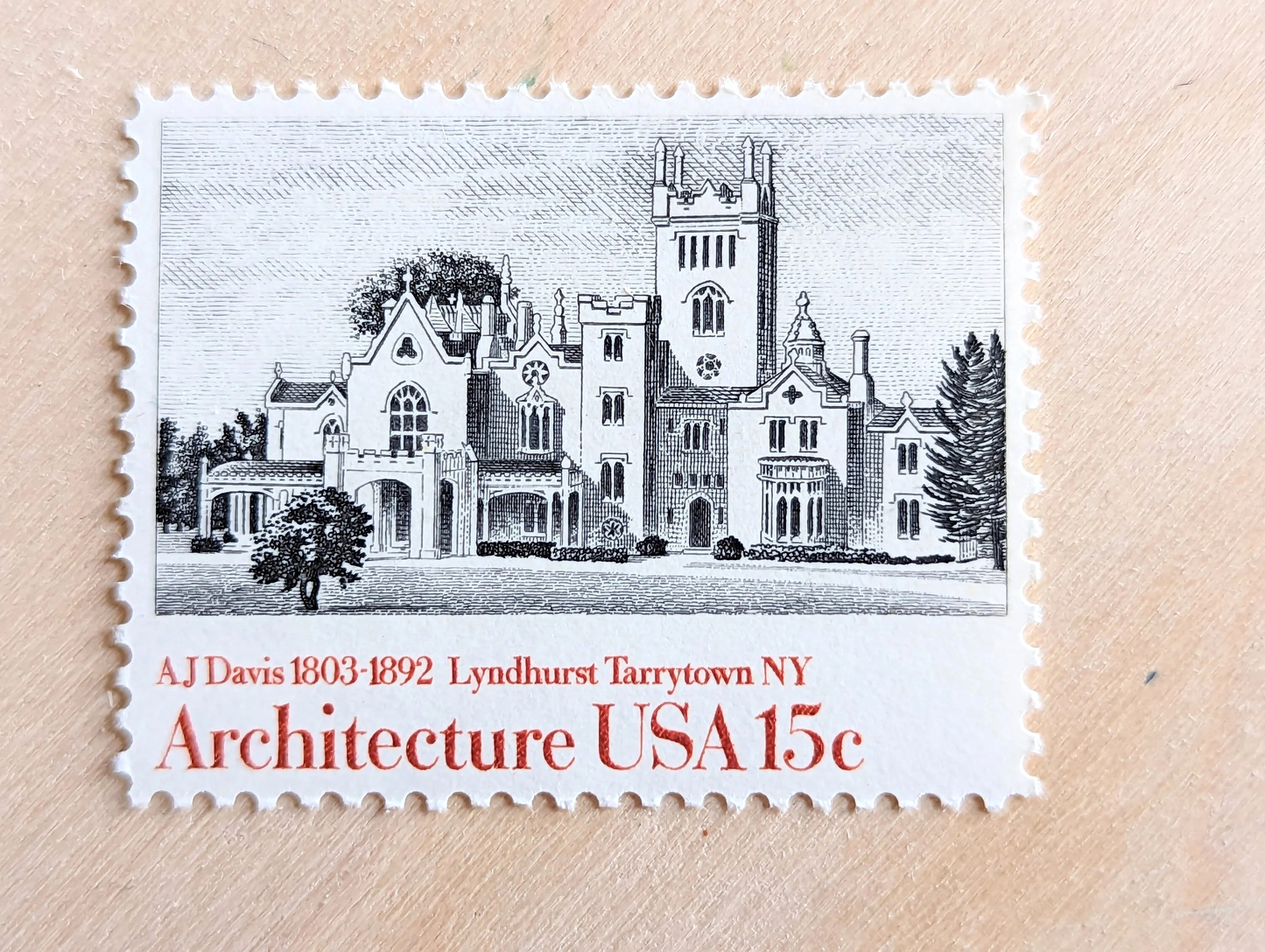 Architecture, Vintage Unused USPS 15 Cent Postage Stamps, American Architecture (Smithsonian, Trinity Church Boston, Penn Academy and Lyndhurst), 1980, Gummed