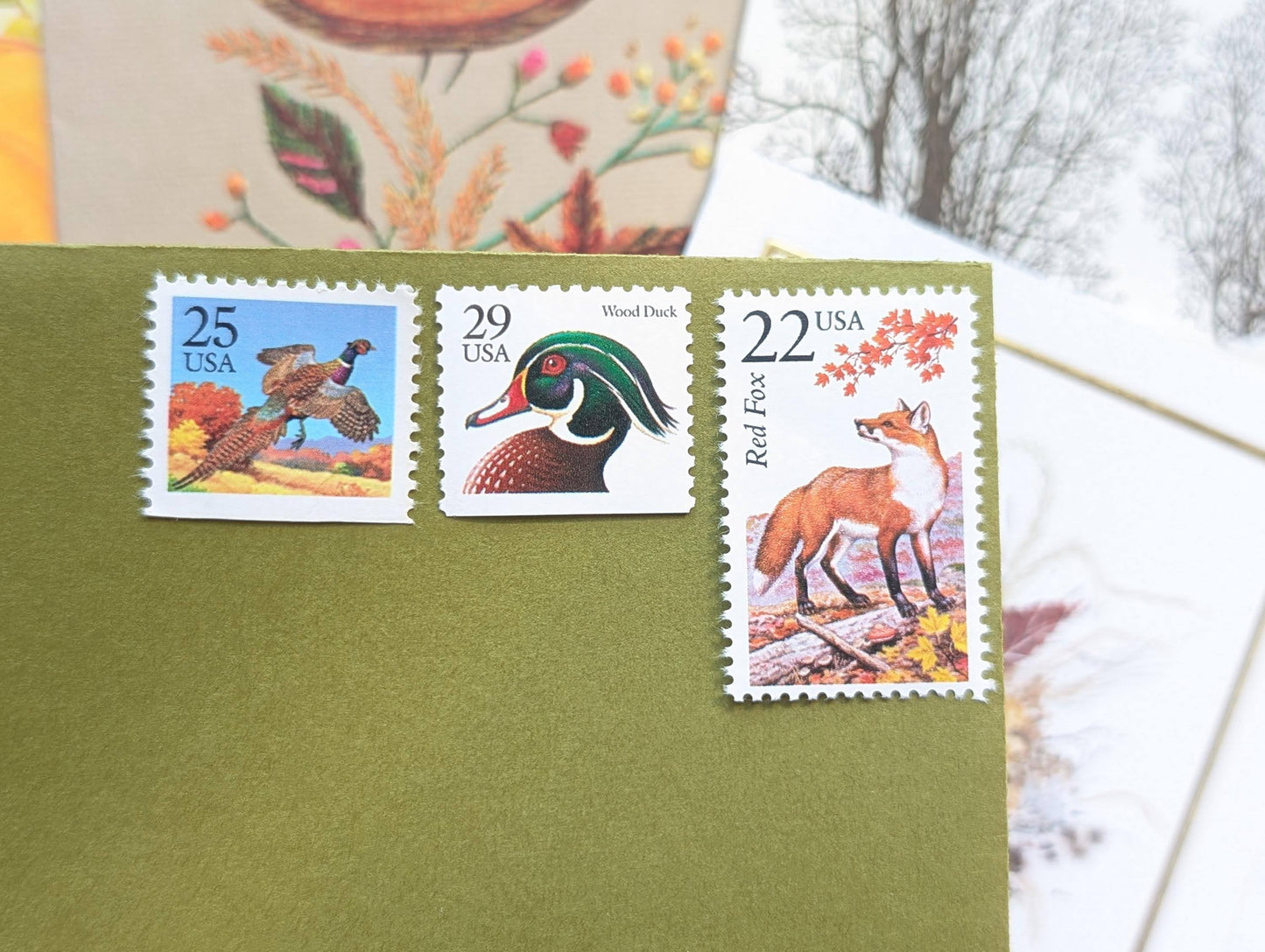 Red Fox, Set of 5, Vintage Unused USPS 22 Cent Postage Stamps, North American Wildlife Series 1987, Gummed