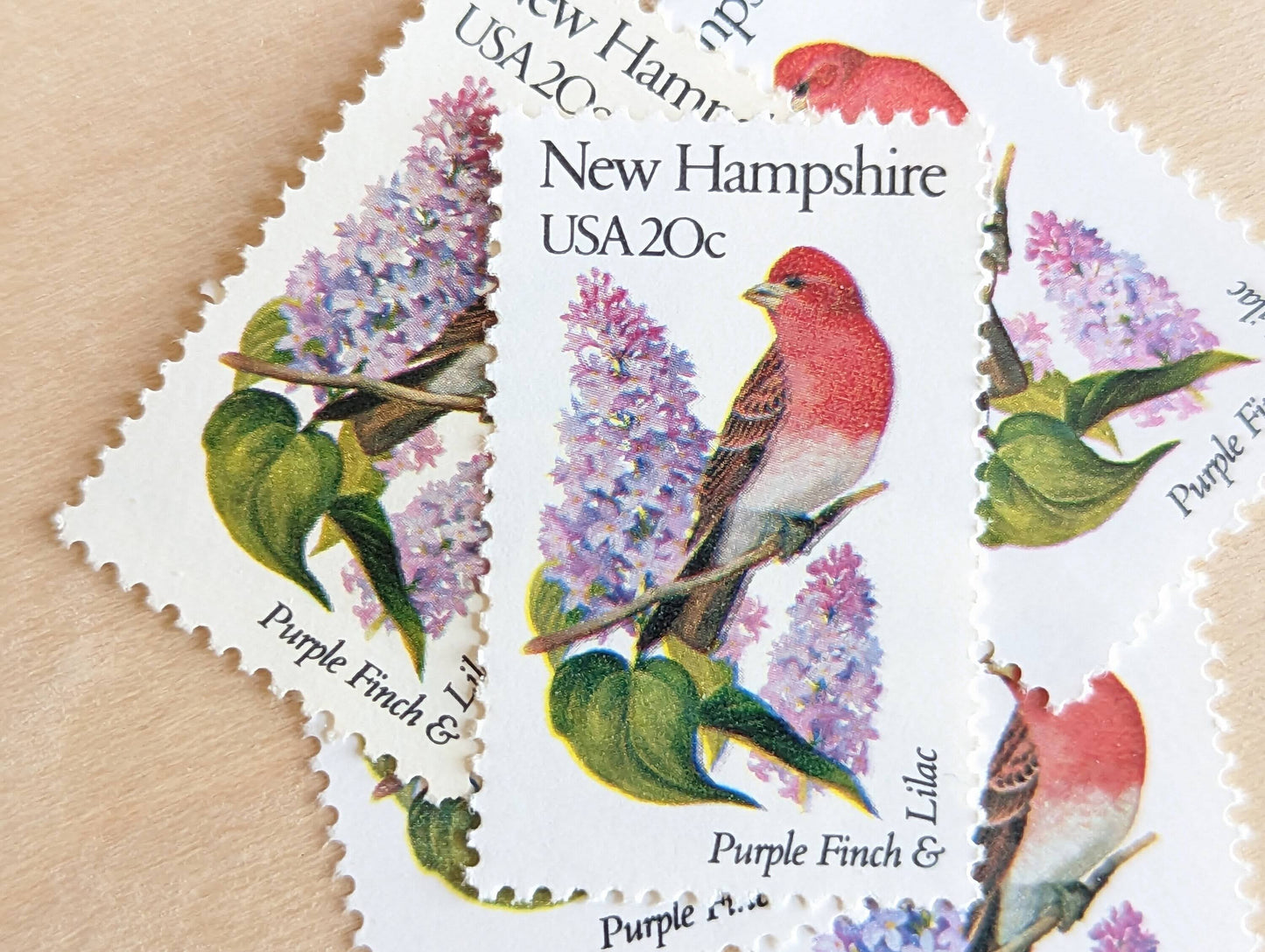 New Hampshire State Stamps, Set of 5, Vintage Unused USPS 20 Cent Postage Stamps, State Bird and Flower 1982, Gummed