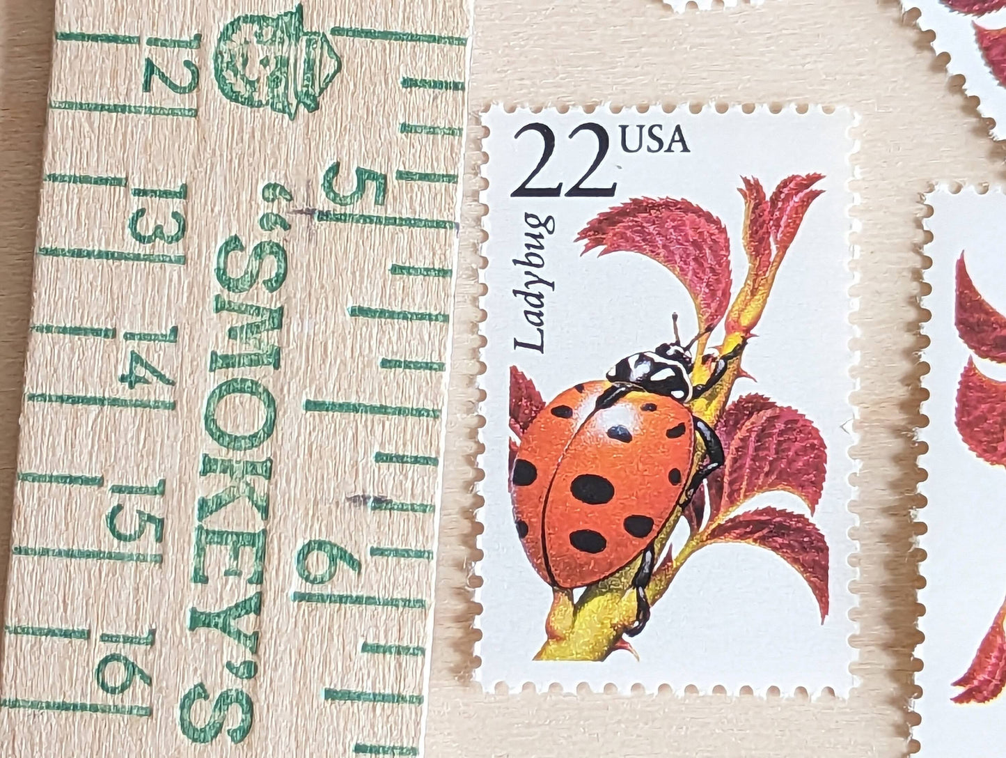 Lady Bug, Set of 5, Vintage Unused USPS 22 Cent Postage Stamps, North American Wildlife Series 1987, Gummed