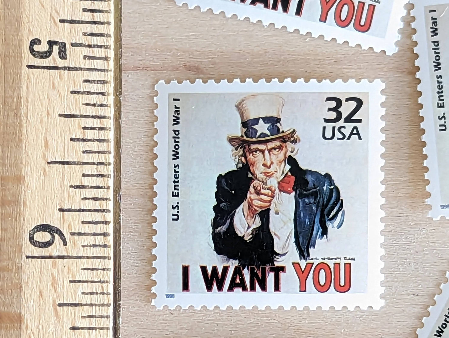WWI "I Want You", Set of 5, Vintage Unused USPS 32 Cent Postage Stamps, 1910s Celebrate the Century Series 1998, Gummed