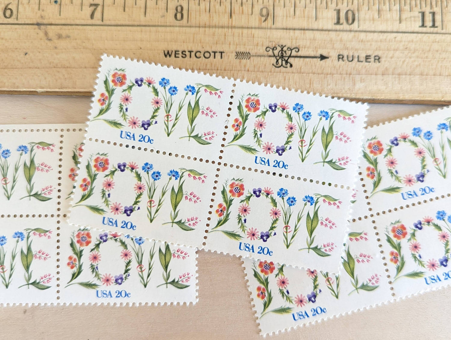 Love Flower Stamps, Vintage Unused USPS 20 Cent Postage Stamps, Love Stamps 1982, Gummed
