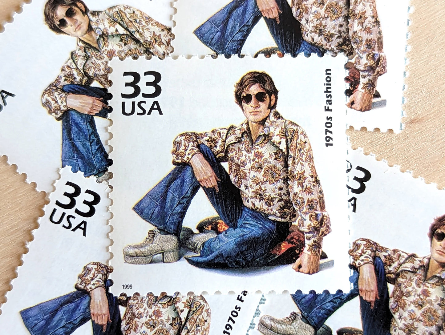 1970s Fashion Stamps, Set of 5, Vintage Unused USPS 33 Cent Postage Stamps, 1970s Celebrate the Century Stamps 1998, Gummed