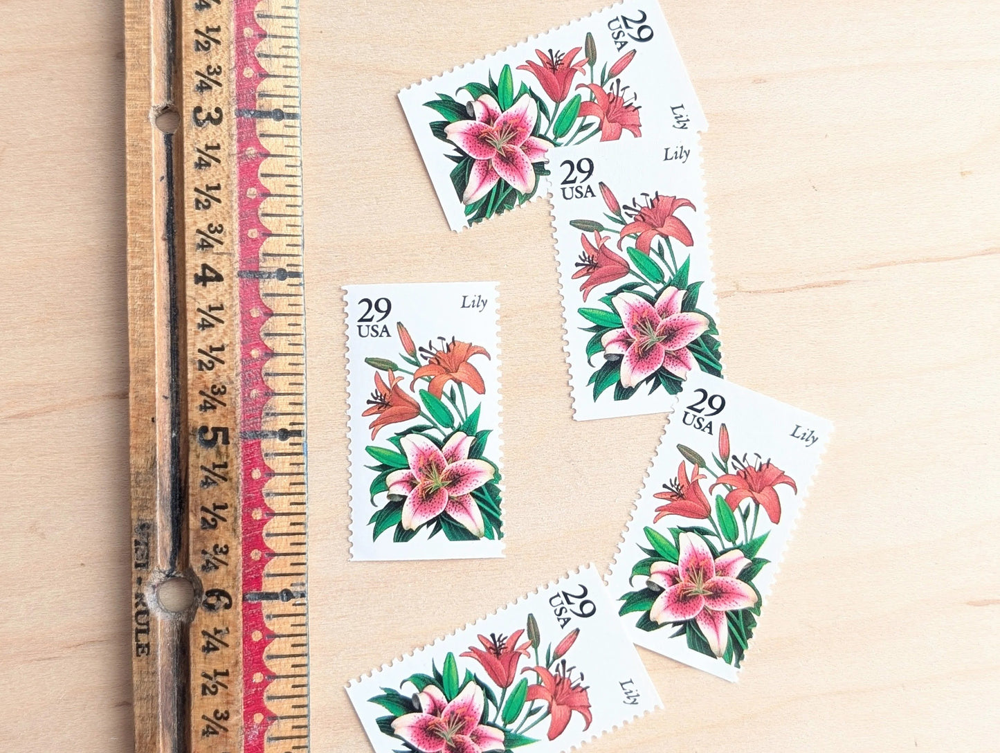 Lily, Set of 5, Vintage Unused USPS 29 Cent Postage Stamps, Flower Stamps (Lily), 1993, Gummed
