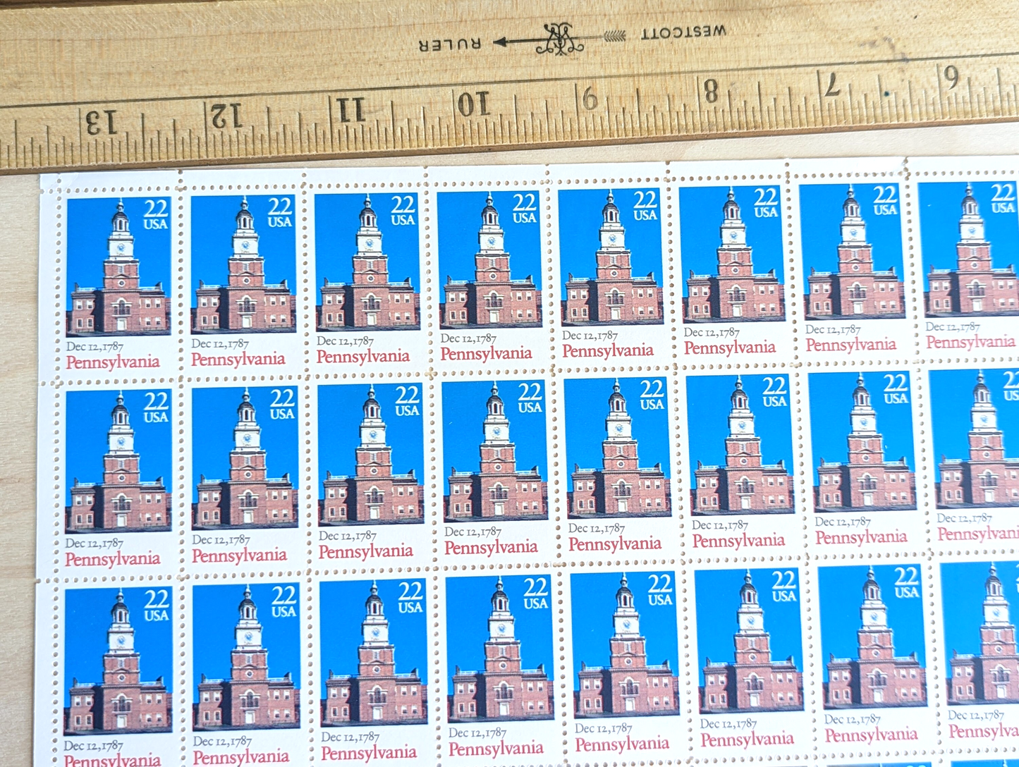 Pennsylvania Statehood Stamps, Vintage Unused USPS 22 Cent Postage Stamps, Statehood Stamps 1987, Gummed