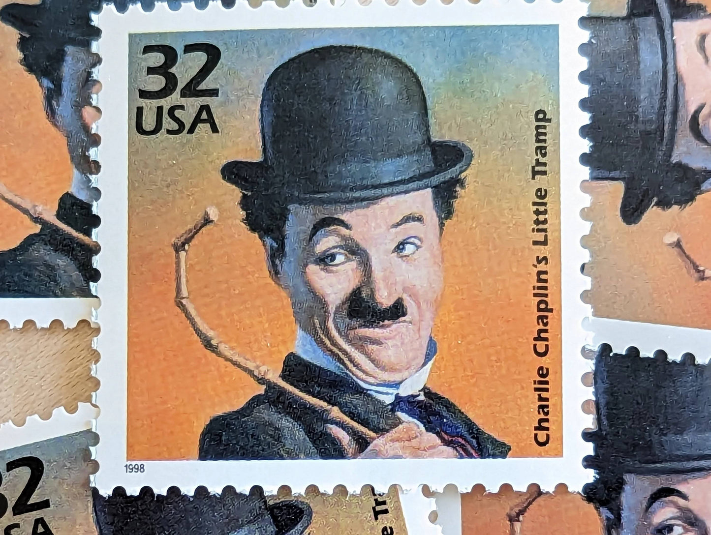 Charlie Chaplin, Set of 5, Vintage Unused USPS 32 Cent Postage Stamps, 1910s Celebrate the Century Stamps 1998, Gummed