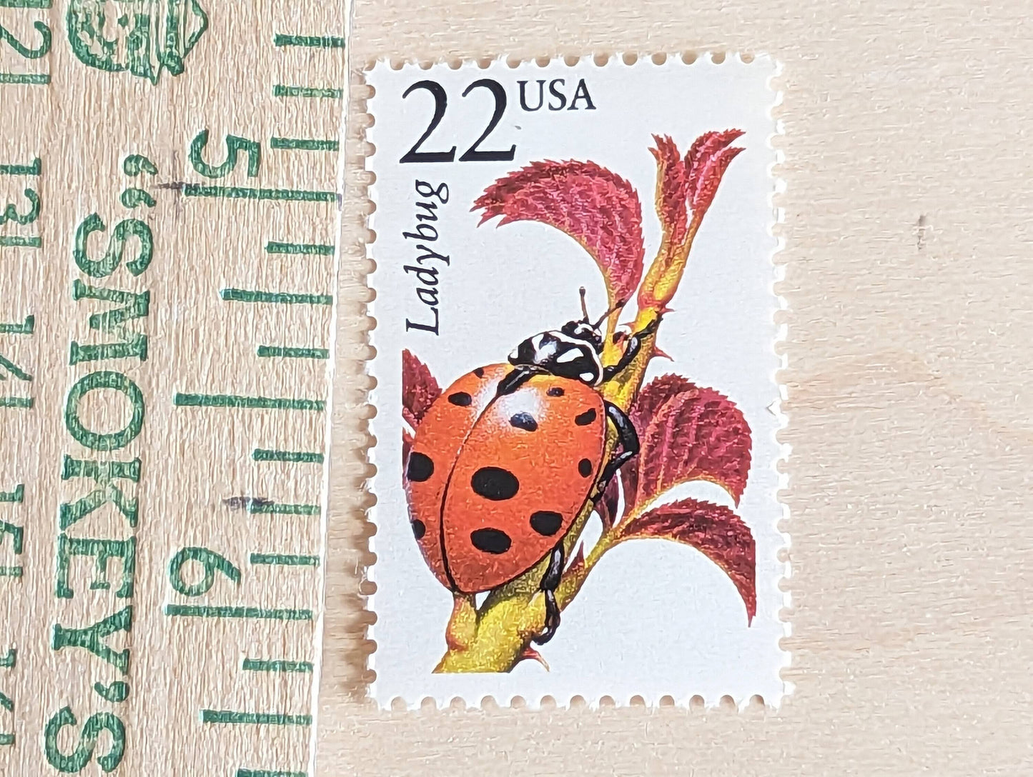 Lady Bug, Set of 5, Vintage Unused USPS 22 Cent Postage Stamps, North American Wildlife Series 1987, Gummed