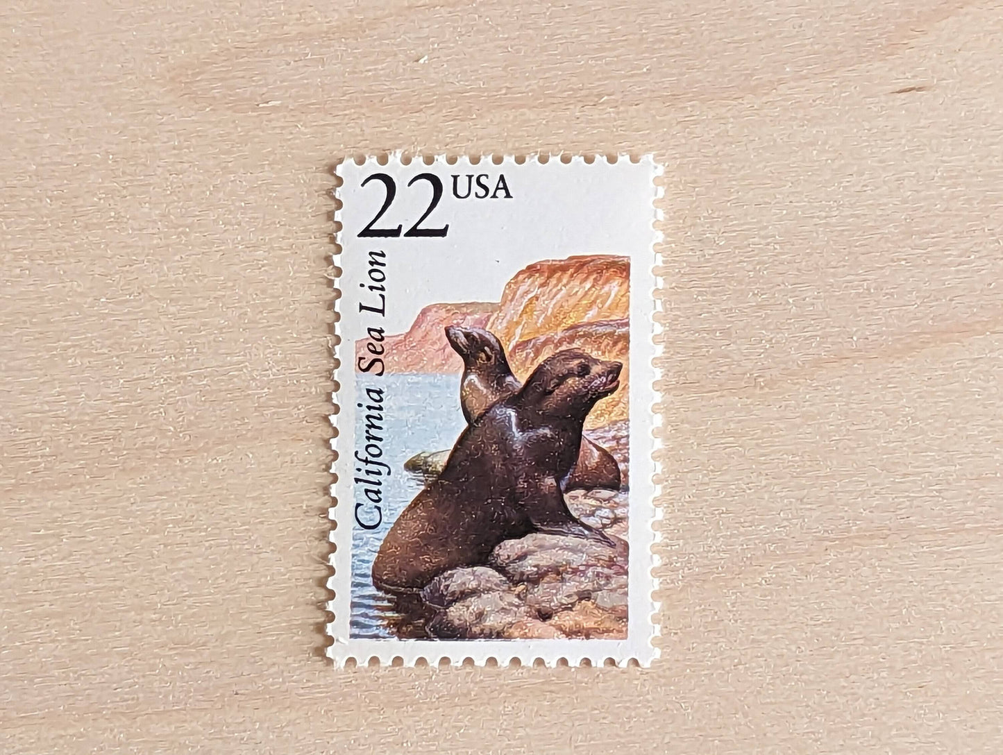 California Sea Lion, Set of 5, Vintage Unused USPS 22 Cent Postage Stamps, North American Wildlife Series 1987, Gummed