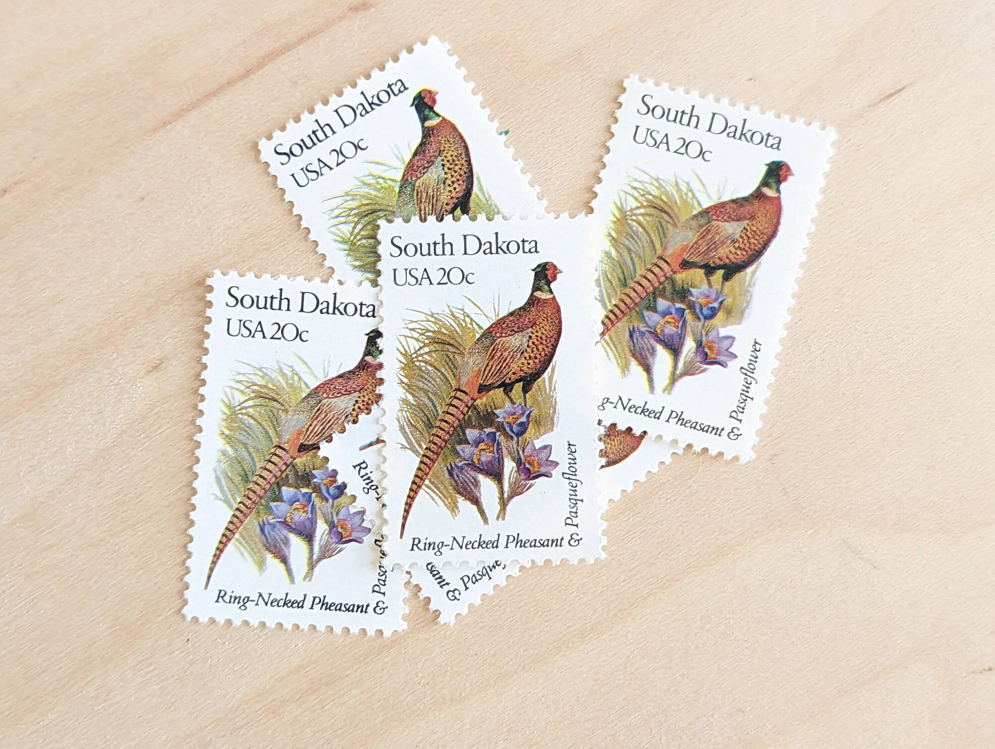 South Dakota State Stamp, Set of 5, Vintage Unused USPS 20 Cent Postage Stamps, State Bird and Flower 1982, Gummed