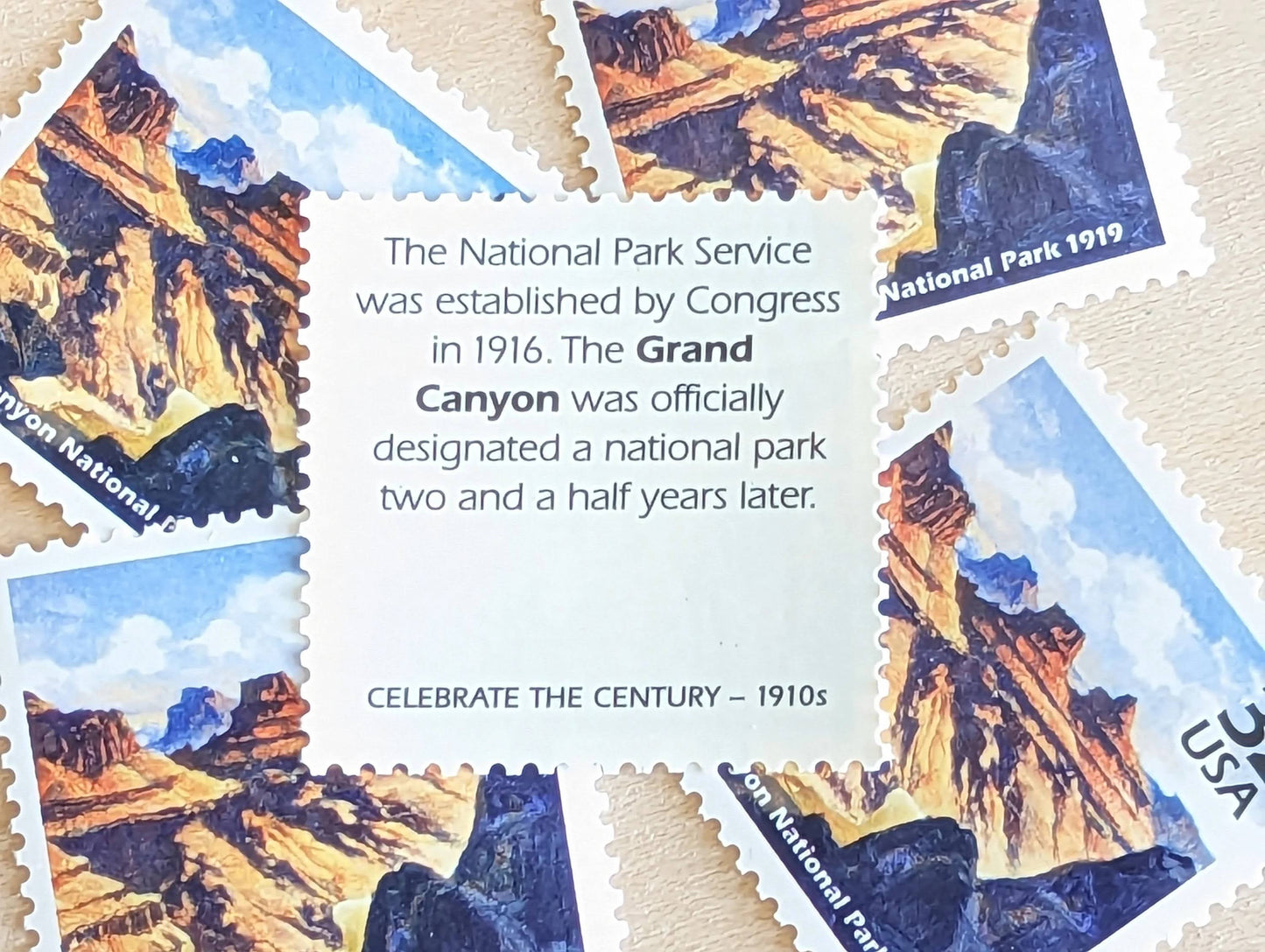 Grand Canyon, Set of 5, Vintage Unused USPS 32 Cent Postage Stamps, 1910s Celebrate the Century Stamps 1998, Gummed