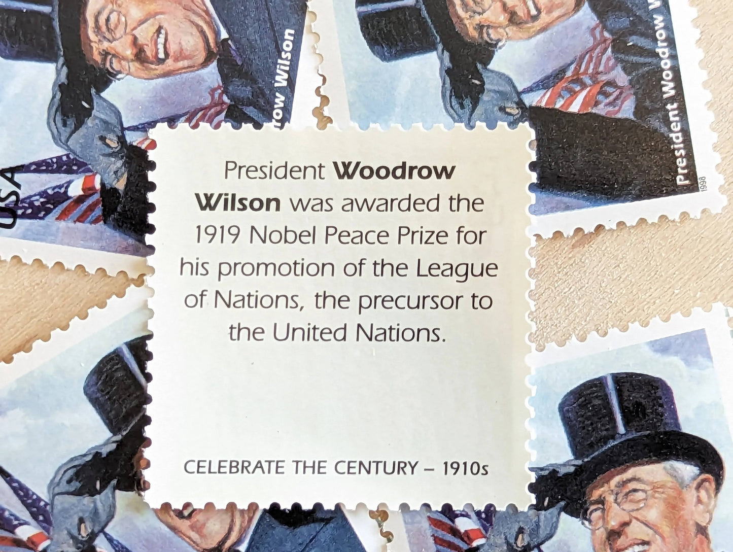 Woodrow Wilson, Set of 5, Vintage Unused USPS 32 Cent Postage Stamps, 1910s Celebrate the Century Series 1998, Gummed