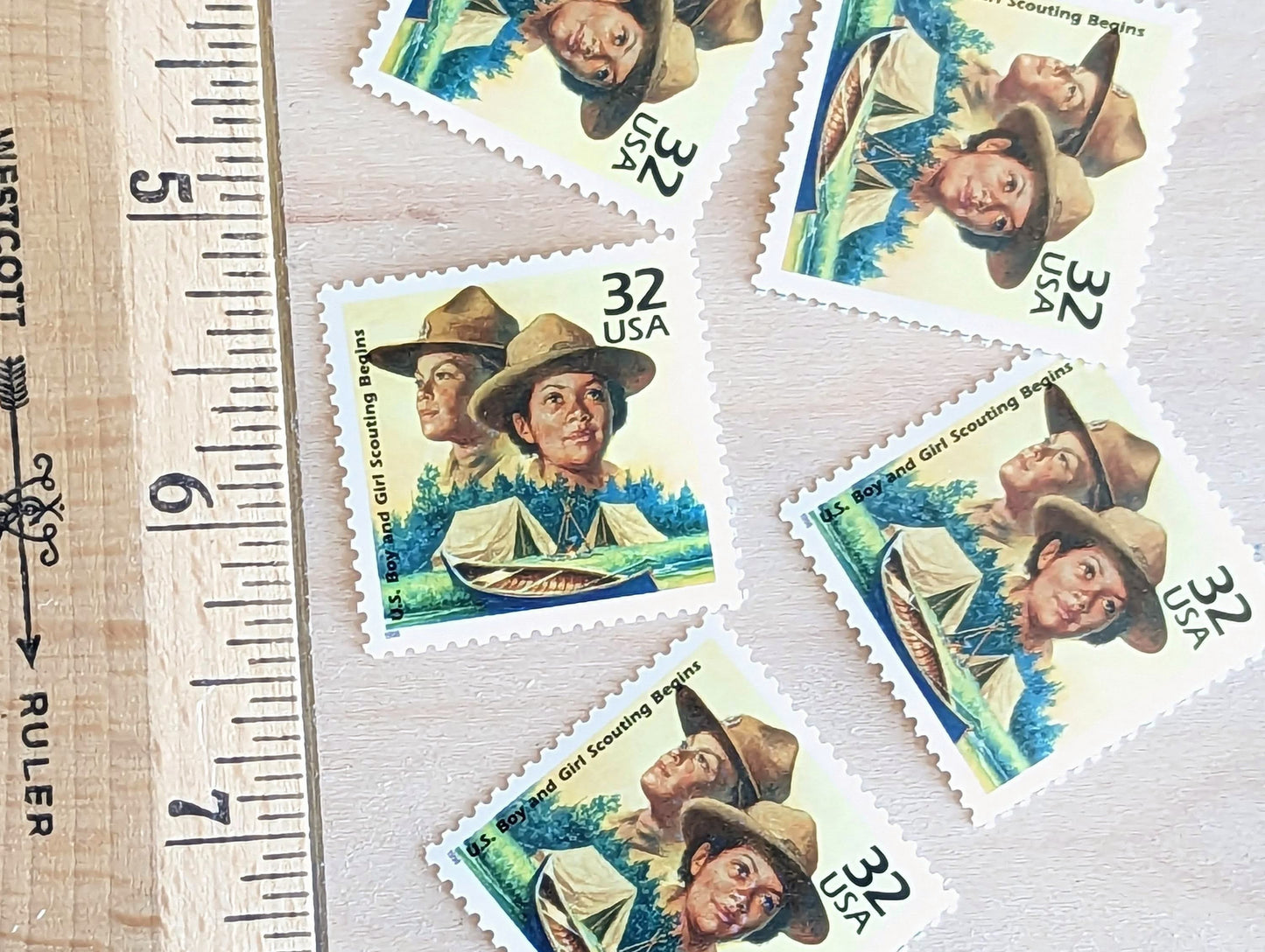 Boy and Girl Scouts of America, Set of 5, Vintage Unused USPS 32 Cent Postage Stamps, 1910s Celebrate the Century Series 1998, Gummed