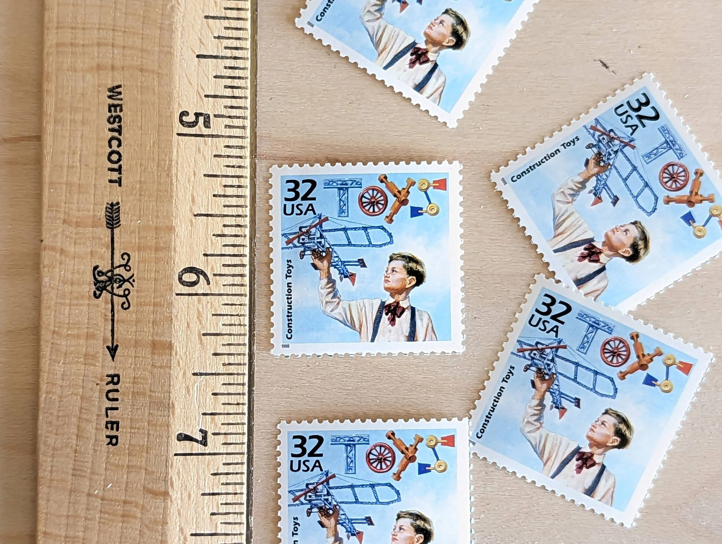 Construction Toys, Set of 5, Vintage Unused USPS 32 Cent Postage Stamps, 1910s Celebrate the Century Stamps 1998, Gummed