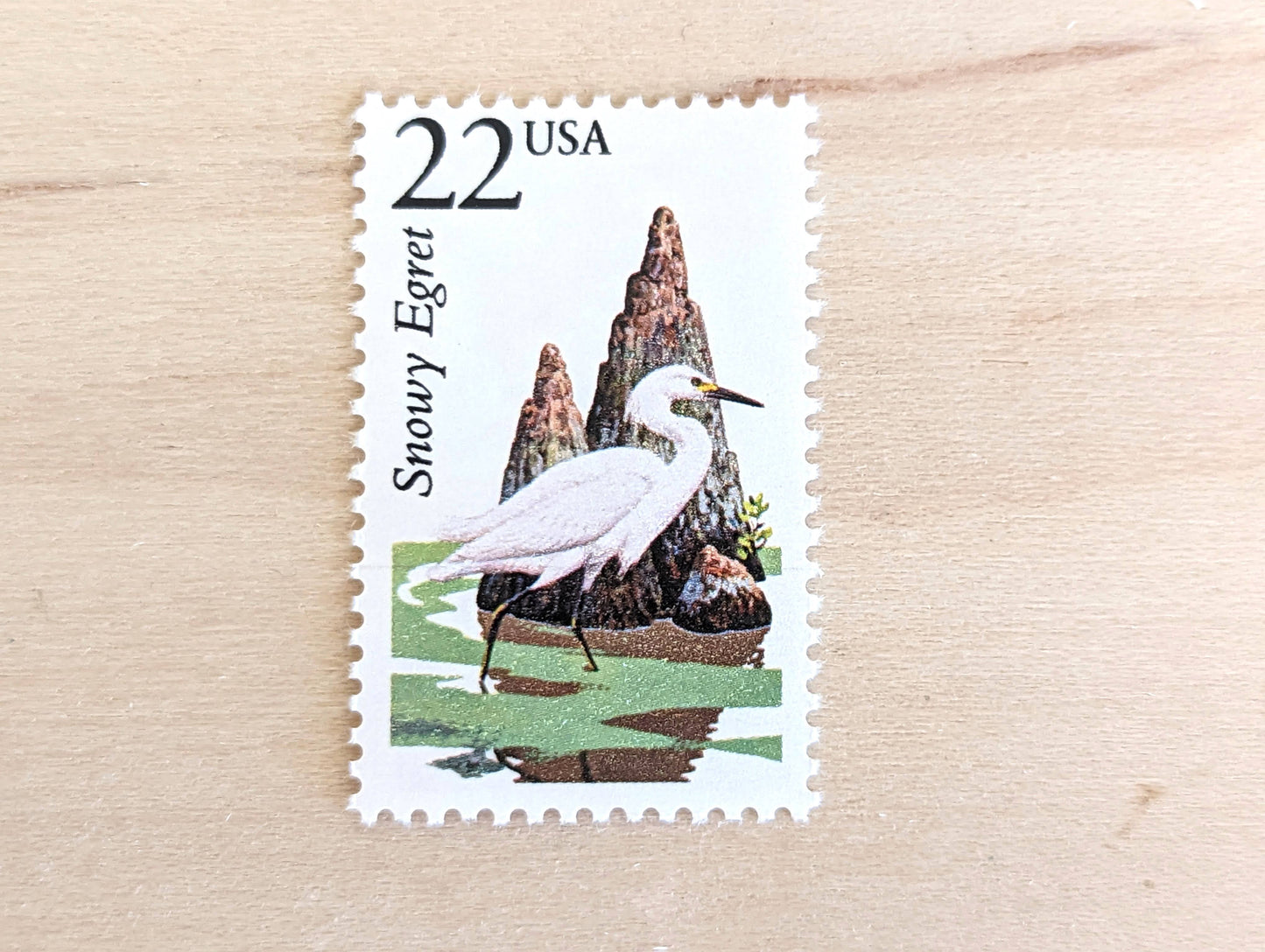 Snowy Egret, Set of 5, Vintage Unused USPS 22 Cent Postage Stamps, North American Wildlife Series 1987, Gummed