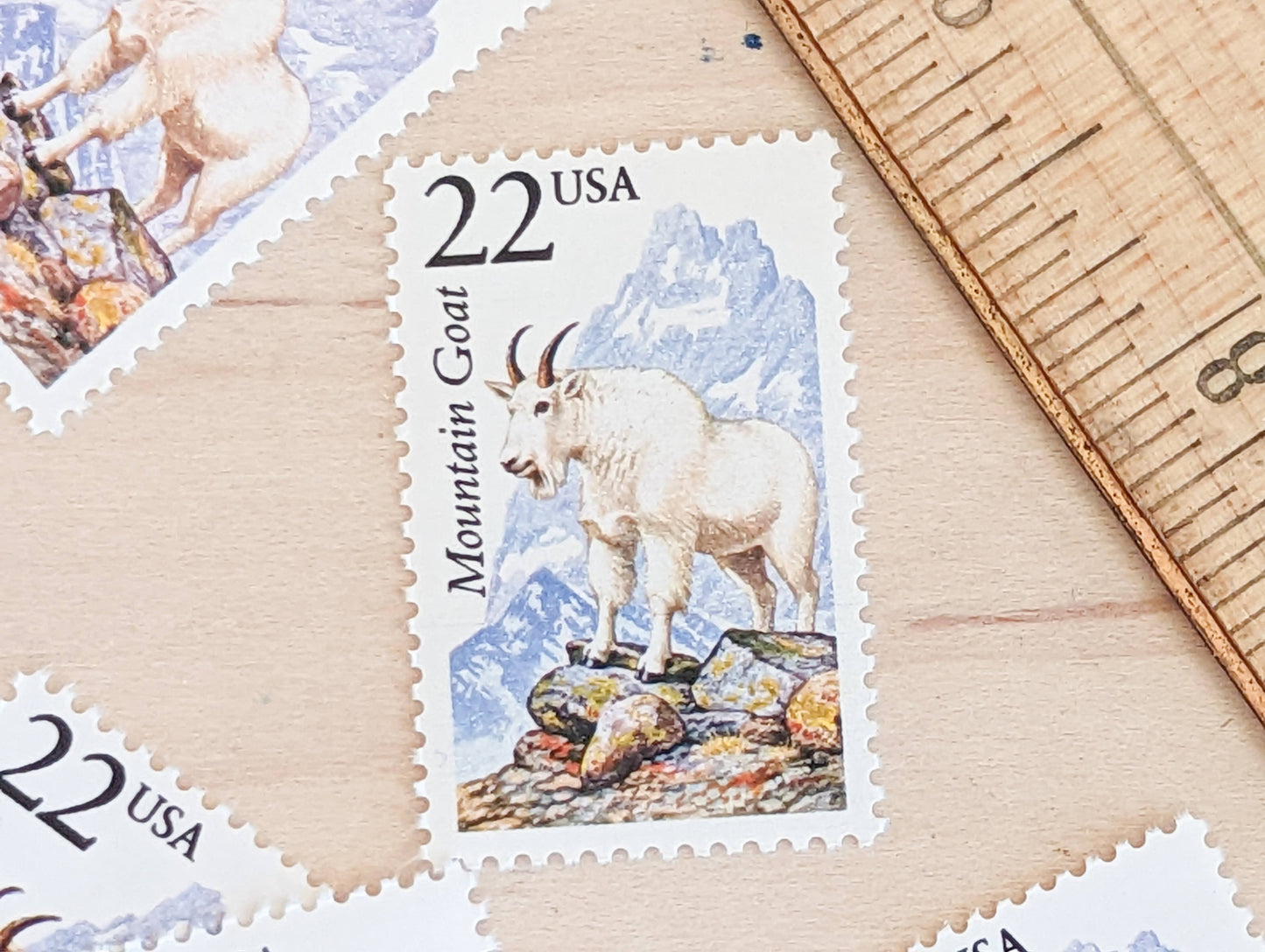 Mountain Goat, Set of 5, Vintage Unused USPS 22 Cent Postage Stamps, North American Wildlife Series 1987, Gummed