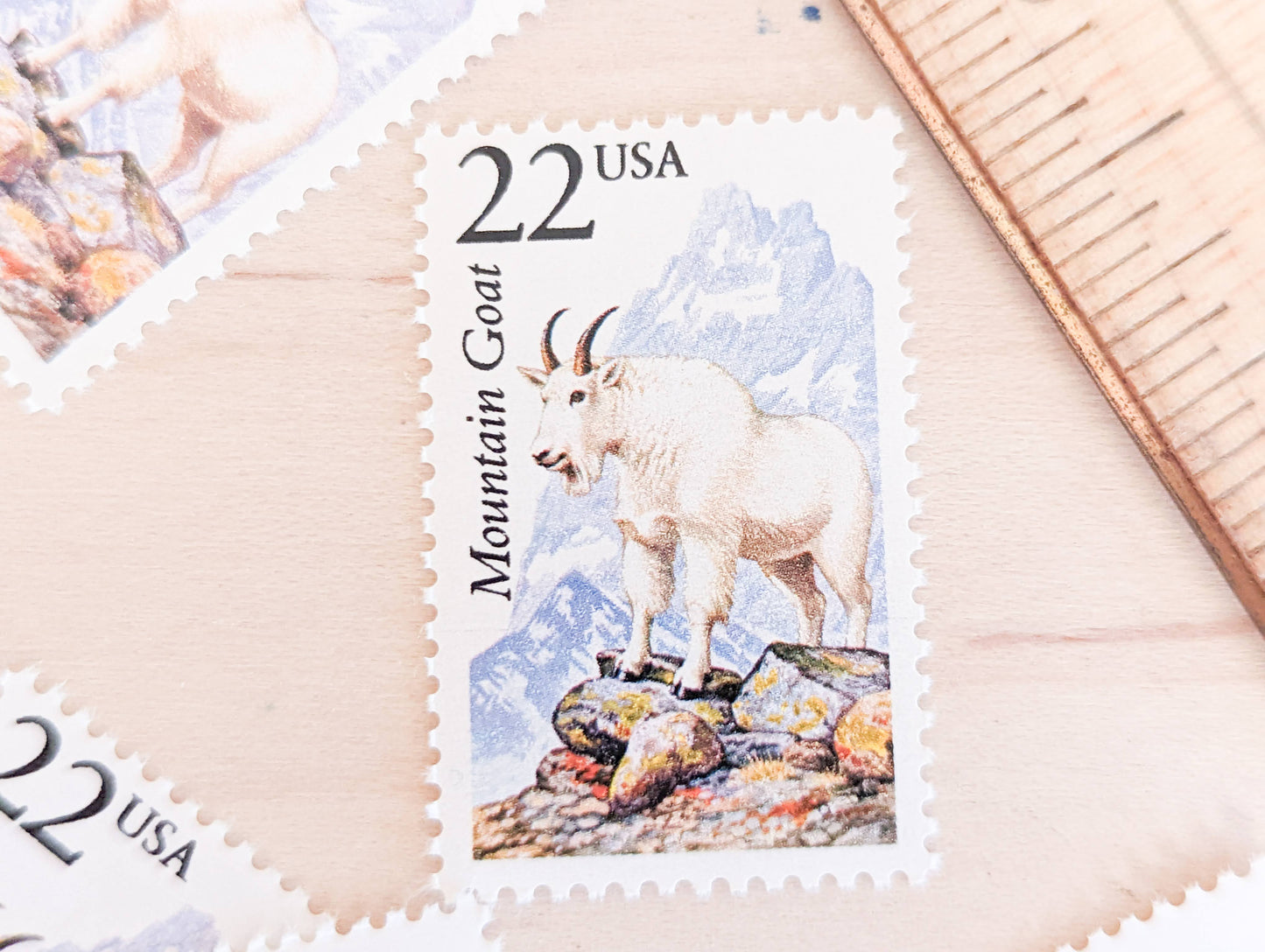 Mountain Goat, Set of 5, Vintage Unused USPS 22 Cent Postage Stamps, North American Wildlife Series 1987, Gummed