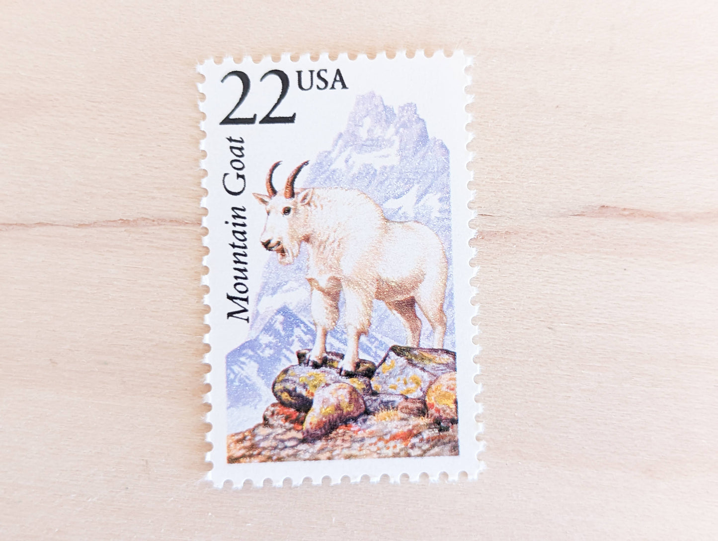 Mountain Goat, Set of 5, Vintage Unused USPS 22 Cent Postage Stamps, North American Wildlife Series 1987, Gummed