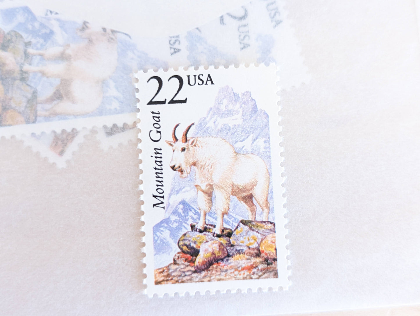 Mountain Goat, Set of 5, Vintage Unused USPS 22 Cent Postage Stamps, North American Wildlife Series 1987, Gummed
