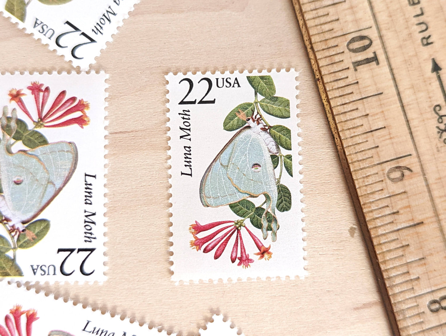 Luna Moth, Set of 5, Vintage Unused USPS 22 Cent Postage Stamps, North American Wildlife Series 1987, Gummed