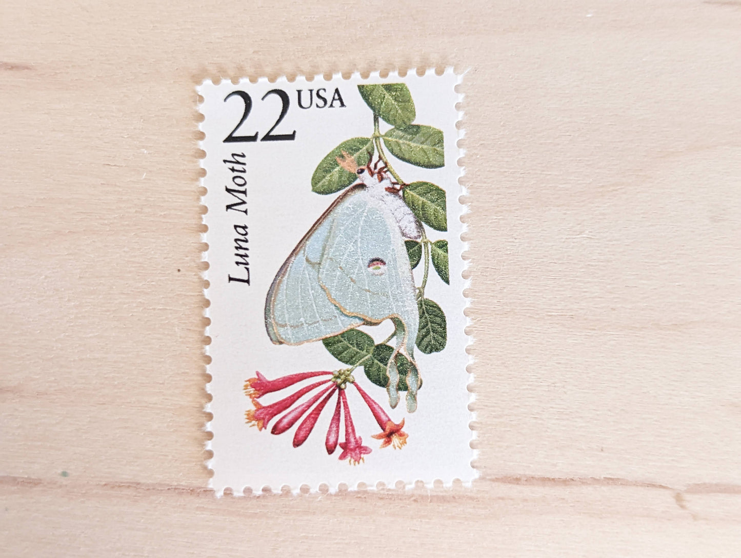 Luna Moth, Set of 5, Vintage Unused USPS 22 Cent Postage Stamps, North American Wildlife Series 1987, Gummed