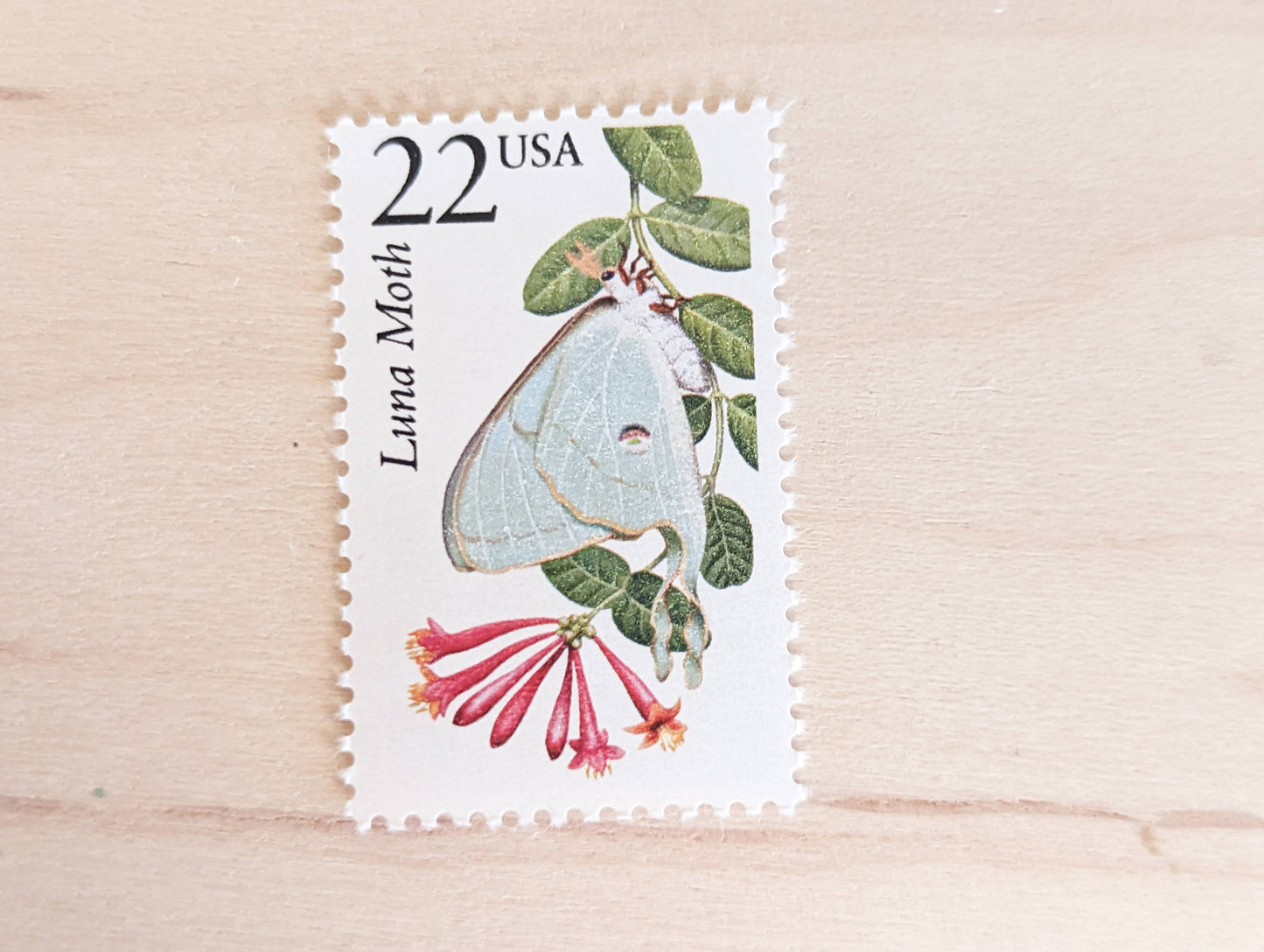 Luna Moth, Set of 5, Vintage Unused USPS 22 Cent Postage Stamps, North American Wildlife Series 1987, Gummed