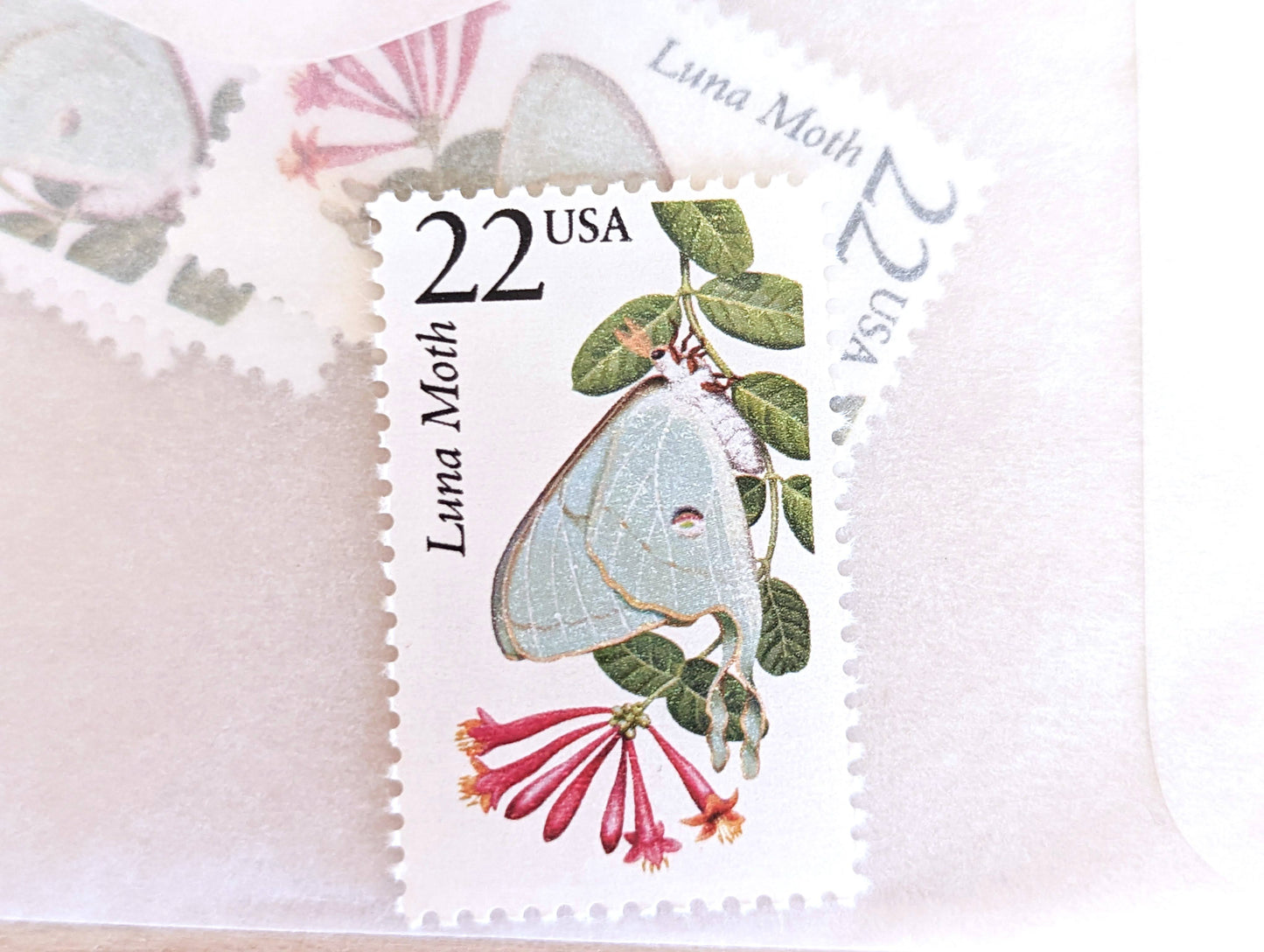Luna Moth, Set of 5, Vintage Unused USPS 22 Cent Postage Stamps, North American Wildlife Series 1987, Gummed