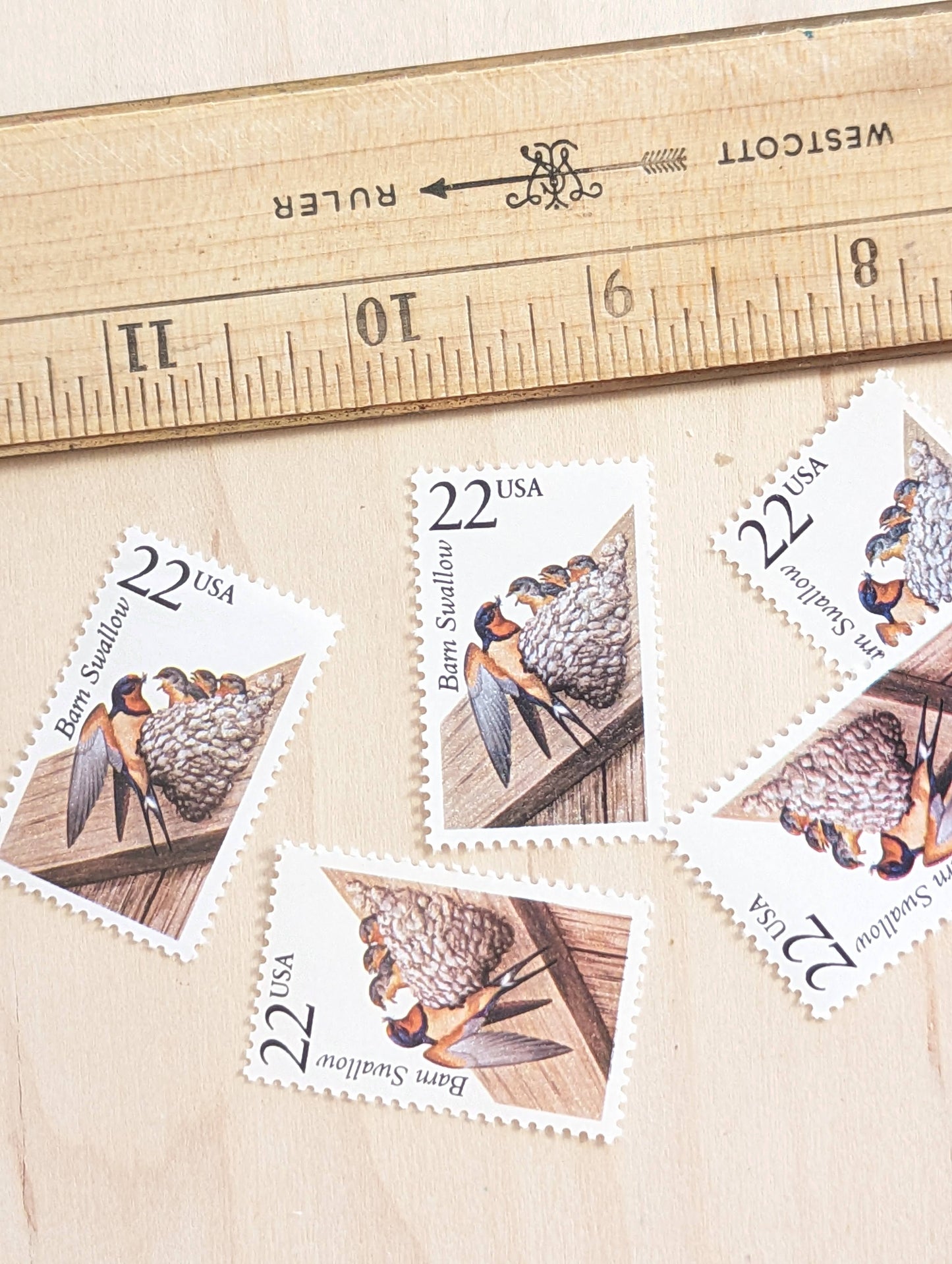 Barn Swallow, Set of 5, Vintage Unused USPS 22 Cent Postage Stamps, North American Wildlife Series 1987, Bird Nest Stamp, Gummed