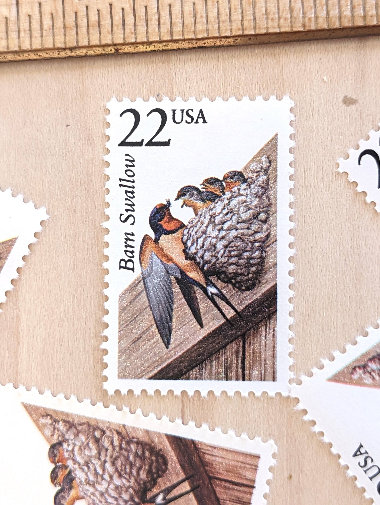 Barn Swallow, Set of 5, Vintage Unused USPS 22 Cent Postage Stamps, North American Wildlife Series 1987, Bird Nest Stamp, Gummed