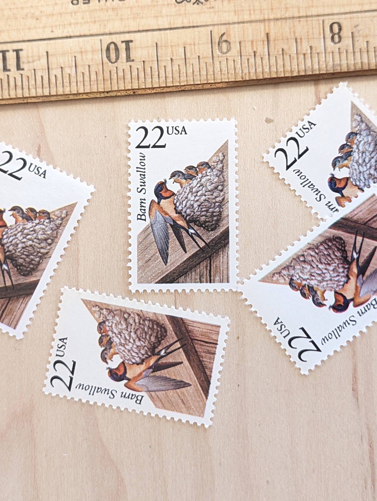 Barn Swallow, Set of 5, Vintage Unused USPS 22 Cent Postage Stamps, North American Wildlife Series 1987, Bird Nest Stamp, Gummed