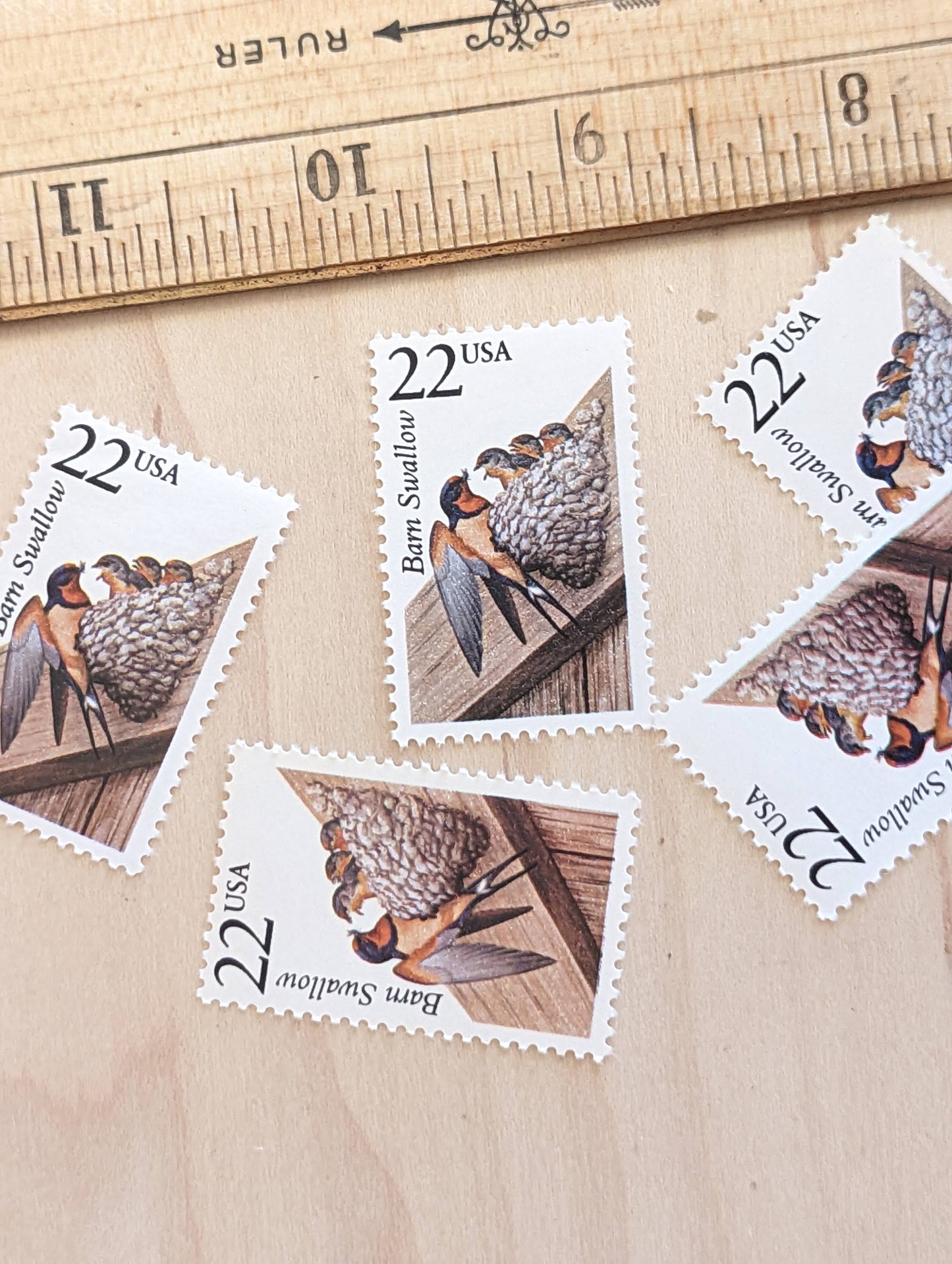 Barn Swallow, Set of 5, Vintage Unused USPS 22 Cent Postage Stamps, North American Wildlife Series 1987, Bird Nest Stamp, Gummed