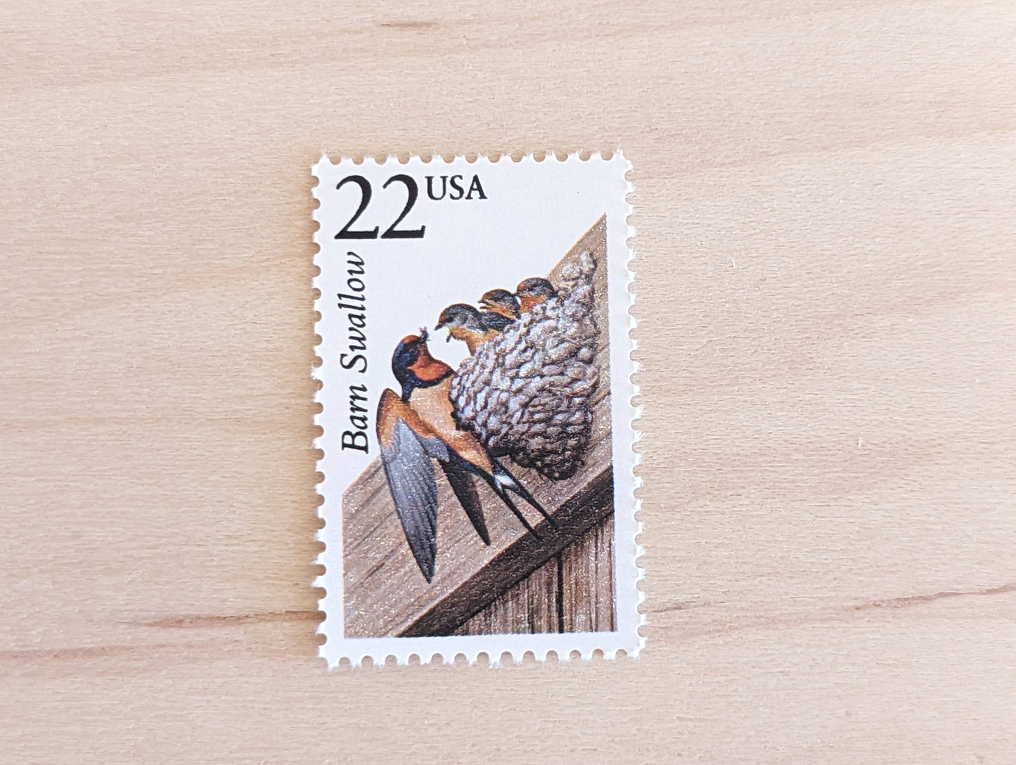 Barn Swallow, Set of 5, Vintage Unused USPS 22 Cent Postage Stamps, North American Wildlife Series 1987, Bird Nest Stamp, Gummed