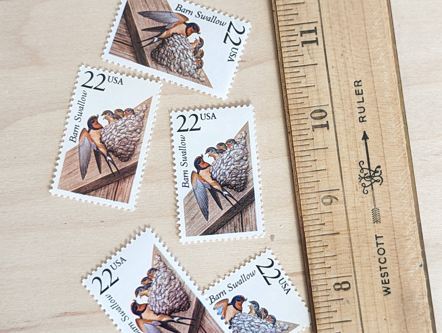 Barn Swallow, Set of 5, Vintage Unused USPS 22 Cent Postage Stamps, North American Wildlife Series 1987, Bird Nest Stamp, Gummed