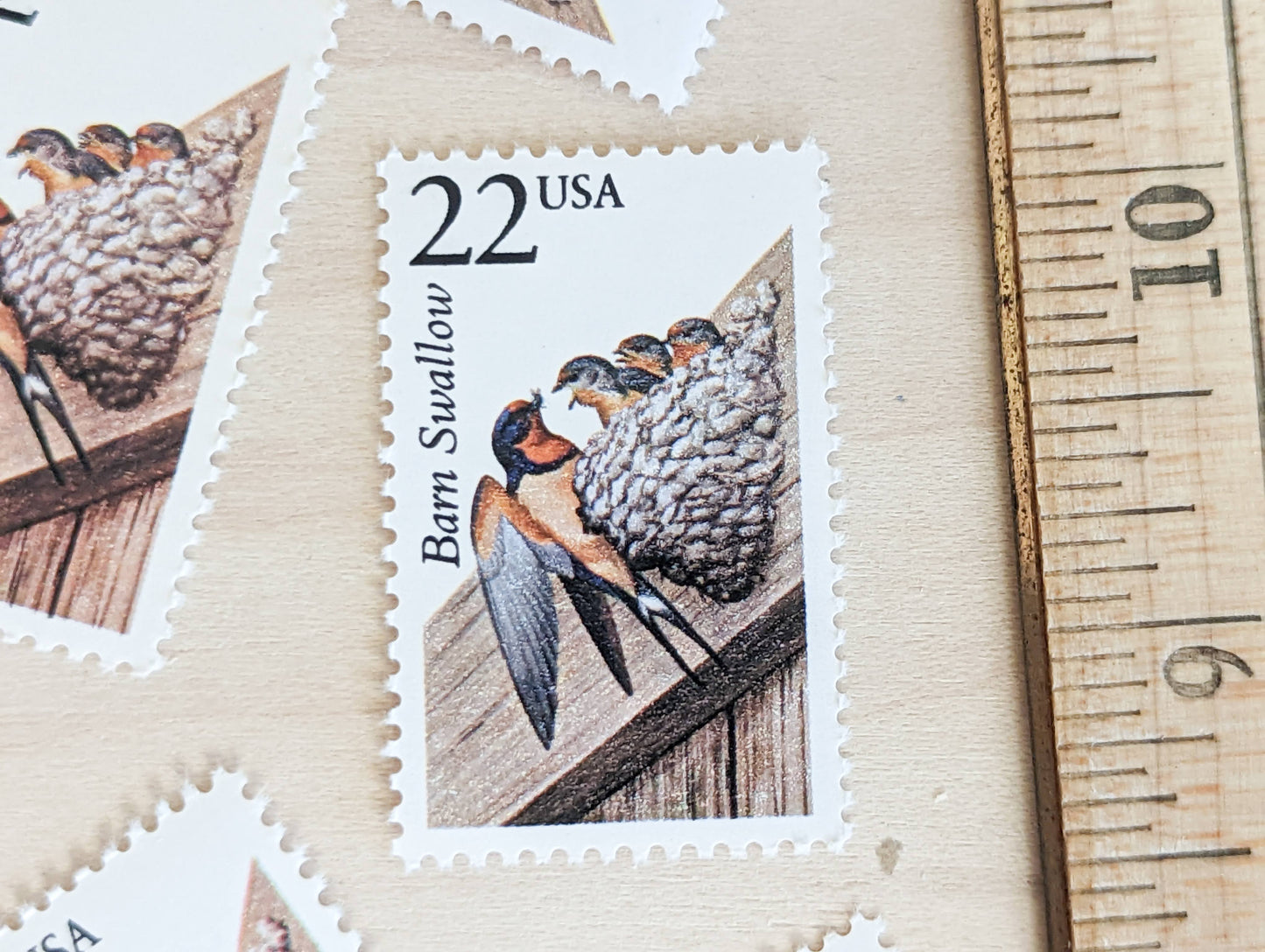 Barn Swallow, Set of 5, Vintage Unused USPS 22 Cent Postage Stamps, North American Wildlife Series 1987, Bird Nest Stamp, Gummed