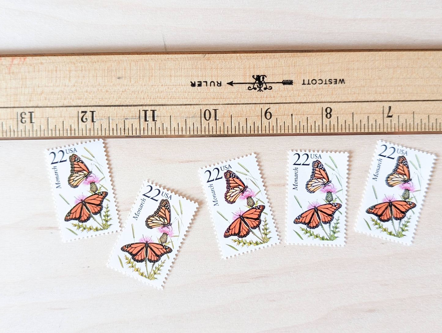 Monarch, Set of 5, Vintage Unused USPS 22 Cent Postage Stamps, North American Wildlife Series 1987, Gummed
