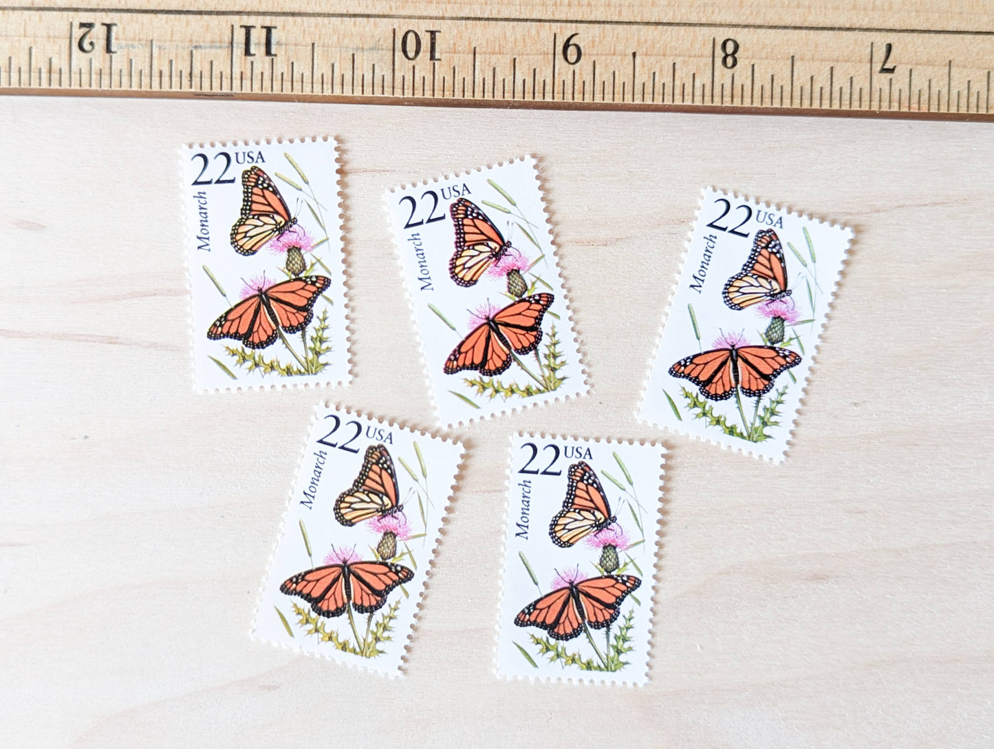 Monarch, Set of 5, Vintage Unused USPS 22 Cent Postage Stamps, North American Wildlife Series 1987, Gummed