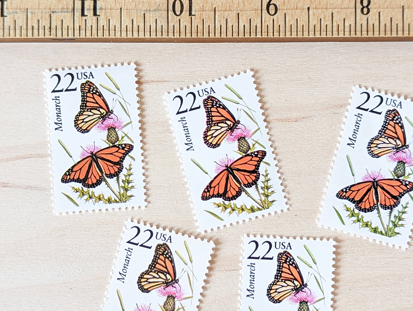 Monarch, Set of 5, Vintage Unused USPS 22 Cent Postage Stamps, North American Wildlife Series 1987, Gummed
