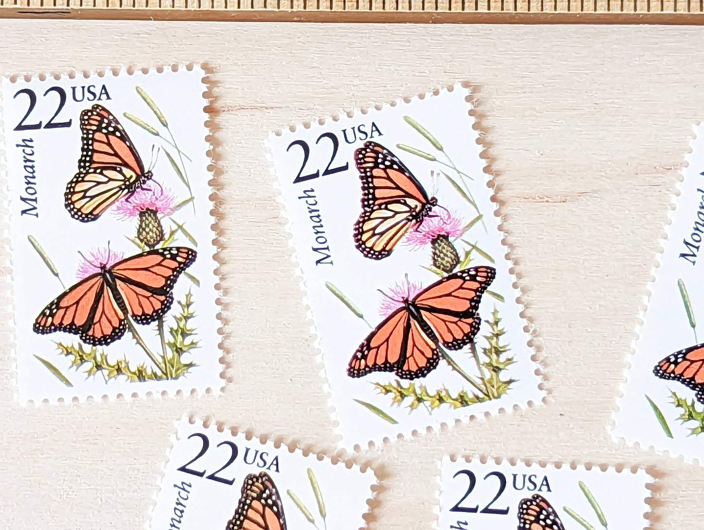 Monarch, Set of 5, Vintage Unused USPS 22 Cent Postage Stamps, North American Wildlife Series 1987, Gummed
