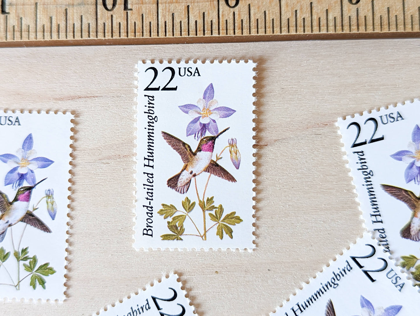 Broad-tailed Hummingbird, Set of 5, Vintage Unused USPS 22 Cent Postage Stamps, North American Wildlife Series 1987, Gummed