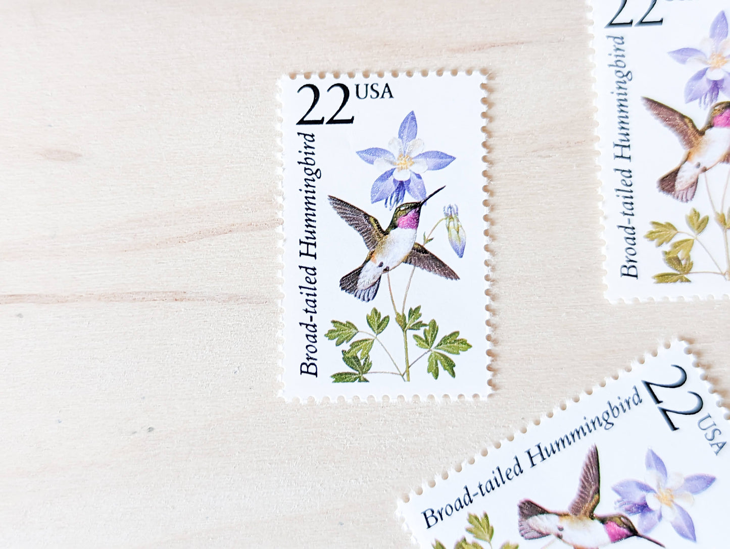 Broad-tailed Hummingbird, Set of 5, Vintage Unused USPS 22 Cent Postage Stamps, North American Wildlife Series 1987, Gummed