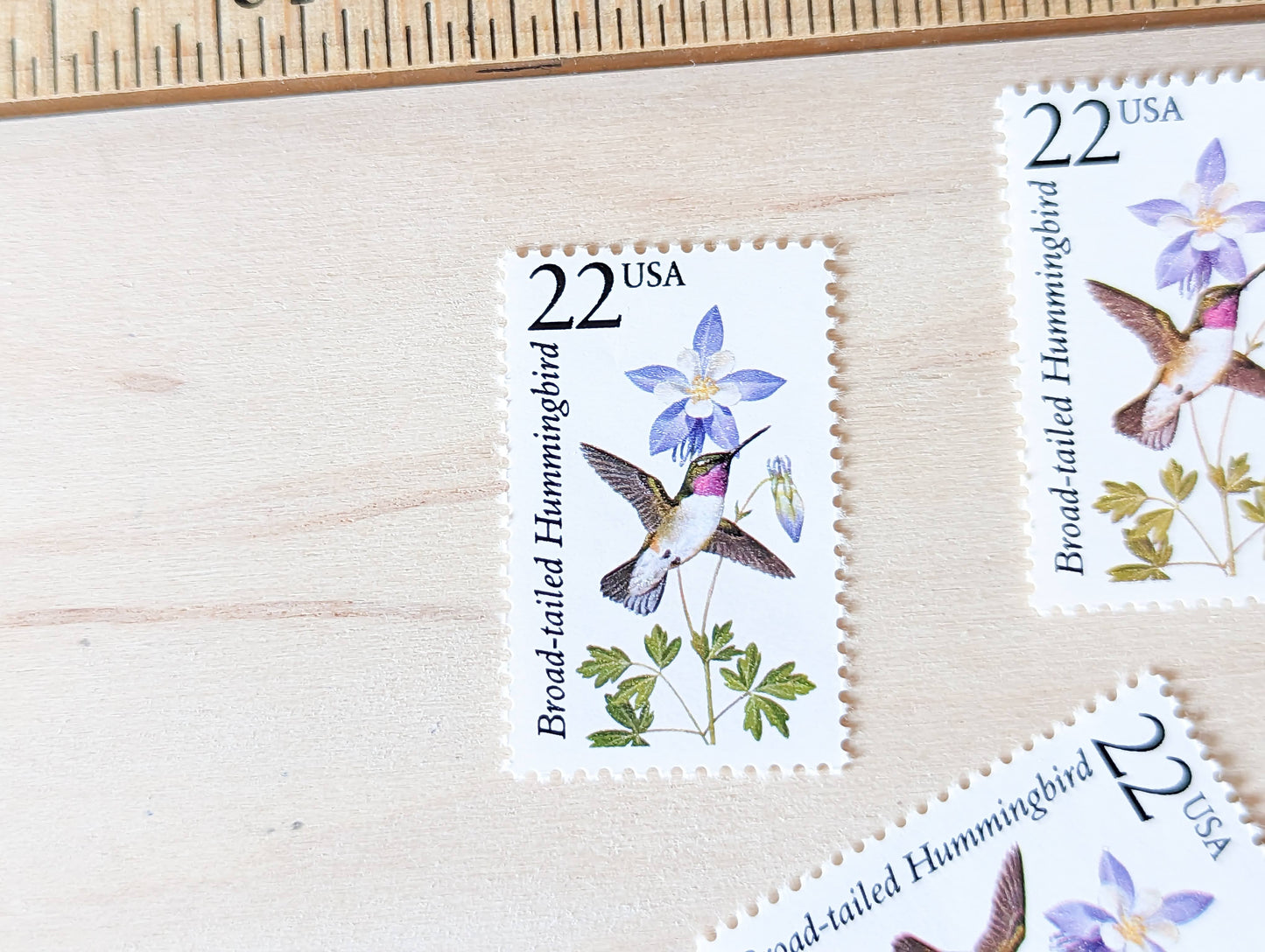 Broad-tailed Hummingbird, Set of 5, Vintage Unused USPS 22 Cent Postage Stamps, North American Wildlife Series 1987, Gummed