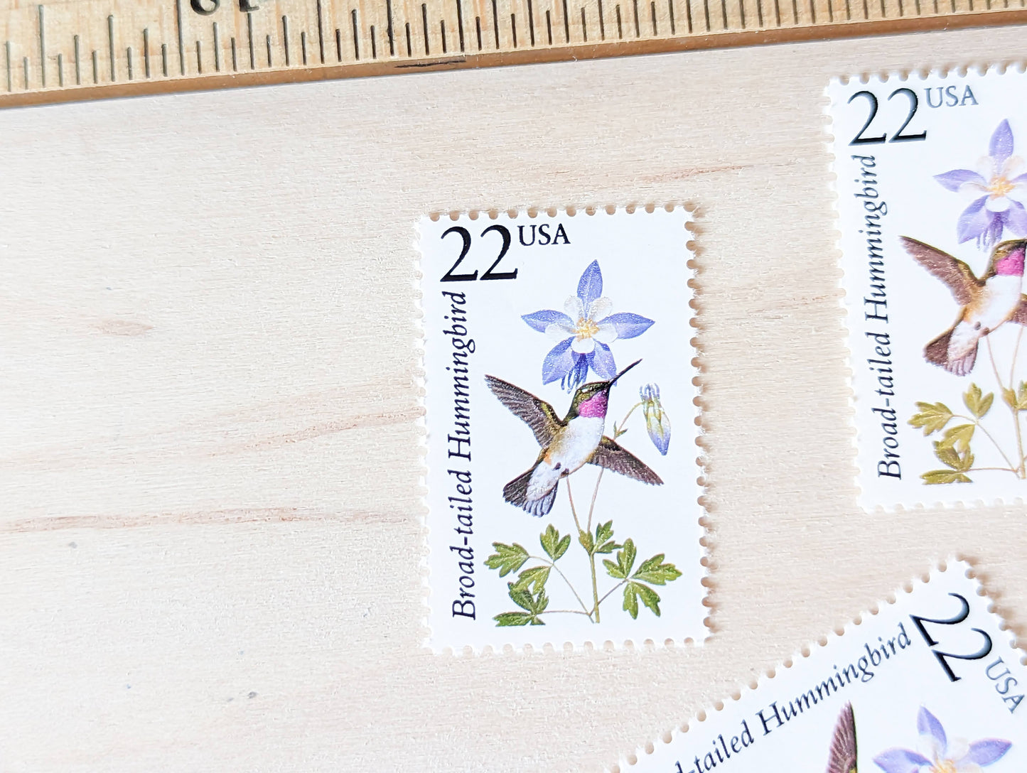 Broad-tailed Hummingbird, Set of 5, Vintage Unused USPS 22 Cent Postage Stamps, North American Wildlife Series 1987, Gummed
