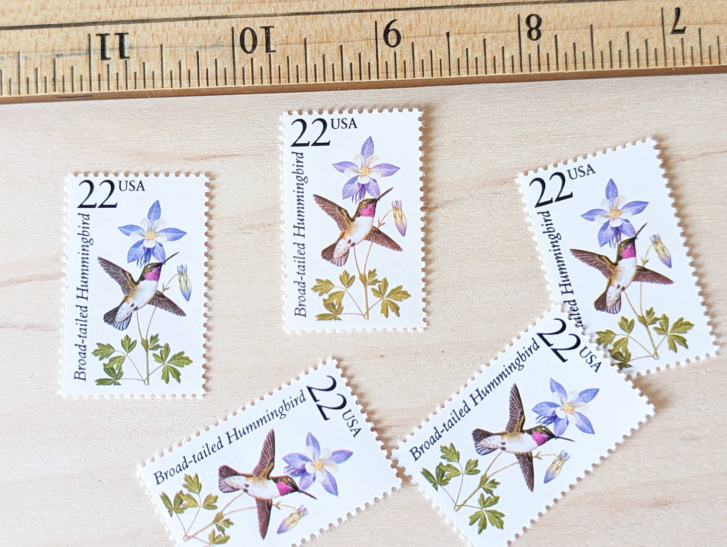 Broad-tailed Hummingbird, Set of 5, Vintage Unused USPS 22 Cent Postage Stamps, North American Wildlife Series 1987, Gummed