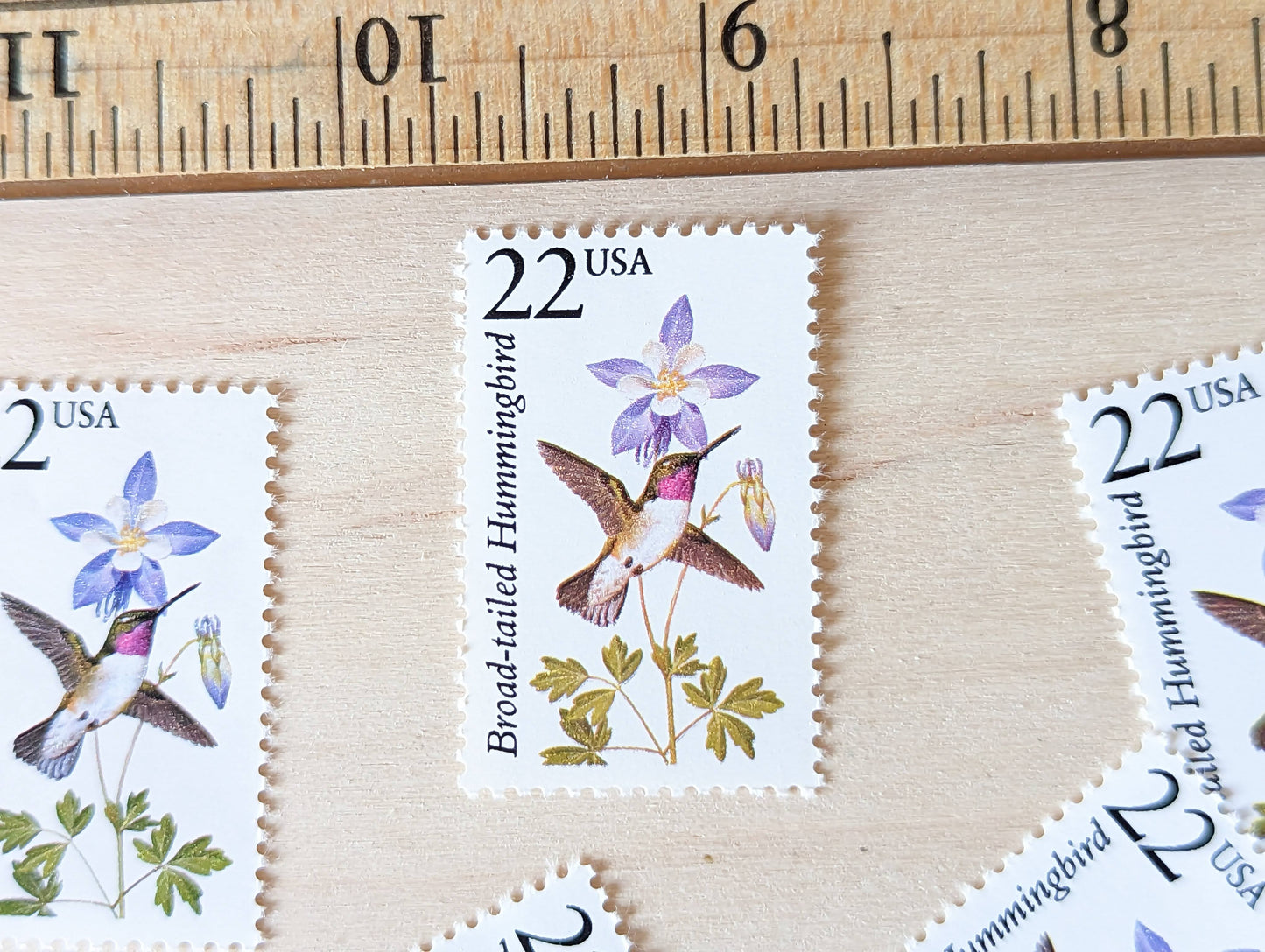 Broad-tailed Hummingbird, Set of 5, Vintage Unused USPS 22 Cent Postage Stamps, North American Wildlife Series 1987, Gummed