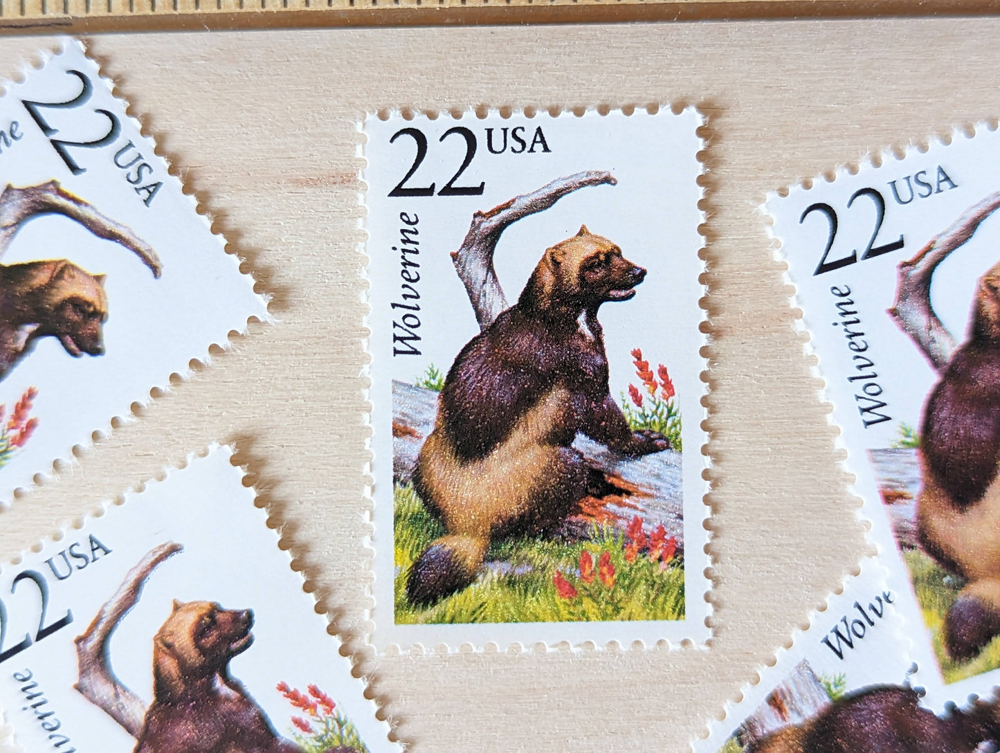 Wolverine, Set of 5, Vintage Unused USPS 22 Cent Postage Stamps, North American Wildlife Series 1987, Gummed